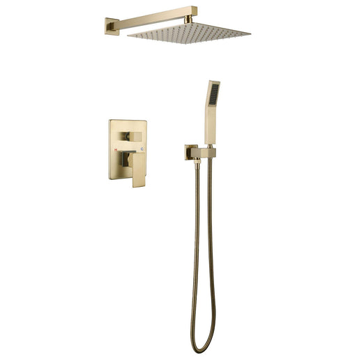 1-Handle 2-Spray Rain Shower Faucet and Hand Shower Combo Kit in Brushed Gold (Valve Included) - ParrotUncle