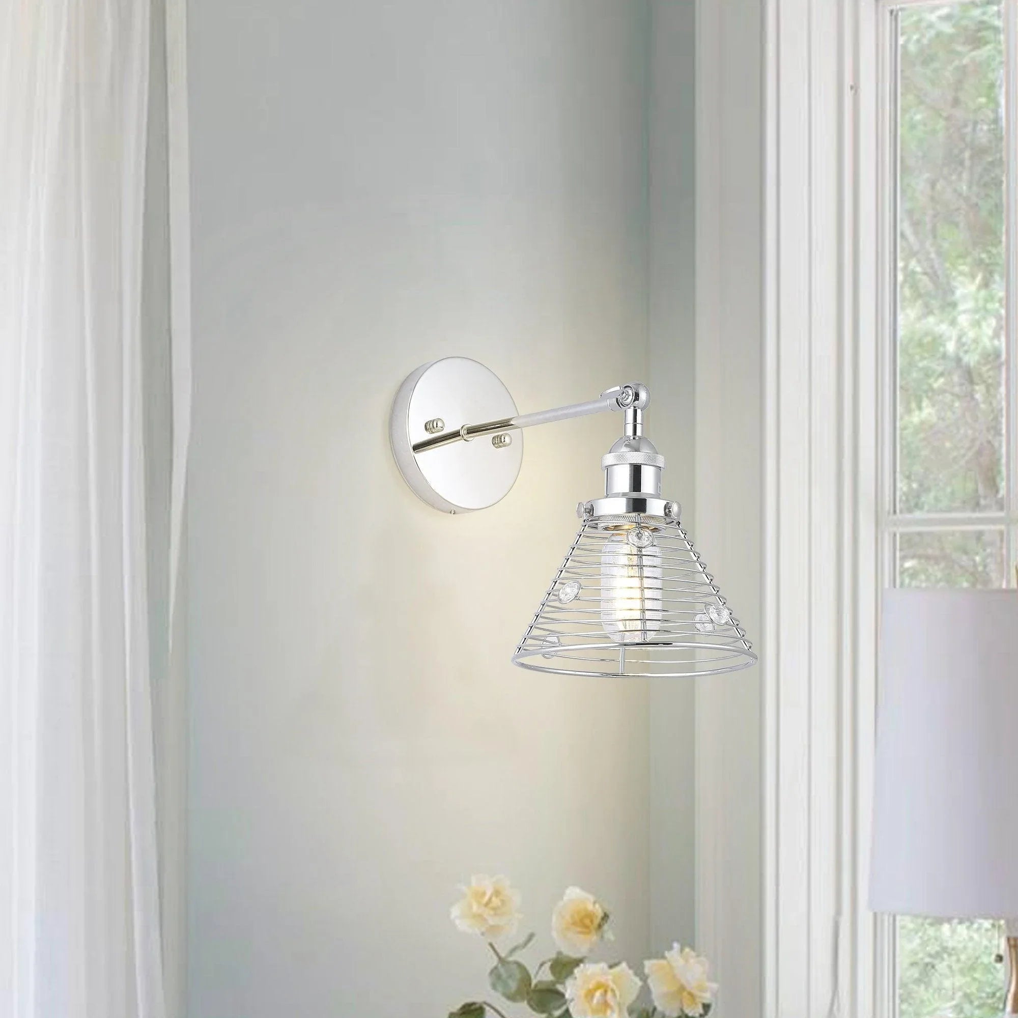 1-Light Modern Silver Wall Scone Light - ParrotUncle
