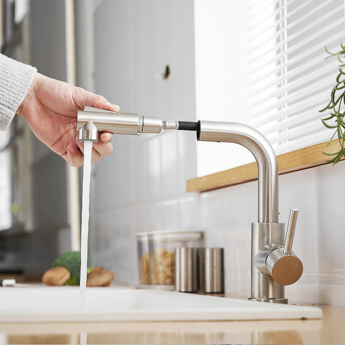 Single Handle Pull-Down Sprayer Kitchen Faucet with Flexible and Power Clean in Brushed Nickel, 16-in Extended Hose Length
