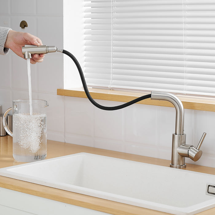 Single Handle Pull-Down Sprayer Kitchen Faucet with Flexible and Power Clean in Brushed Nickel, 16-in Extended Hose Length