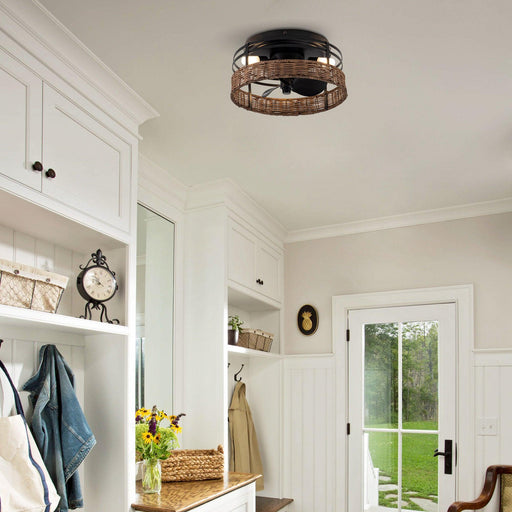 13" Farmhouse Flush Mount Reversible Ceiling Fan with Lighting and Remote Control - ParrotUncle