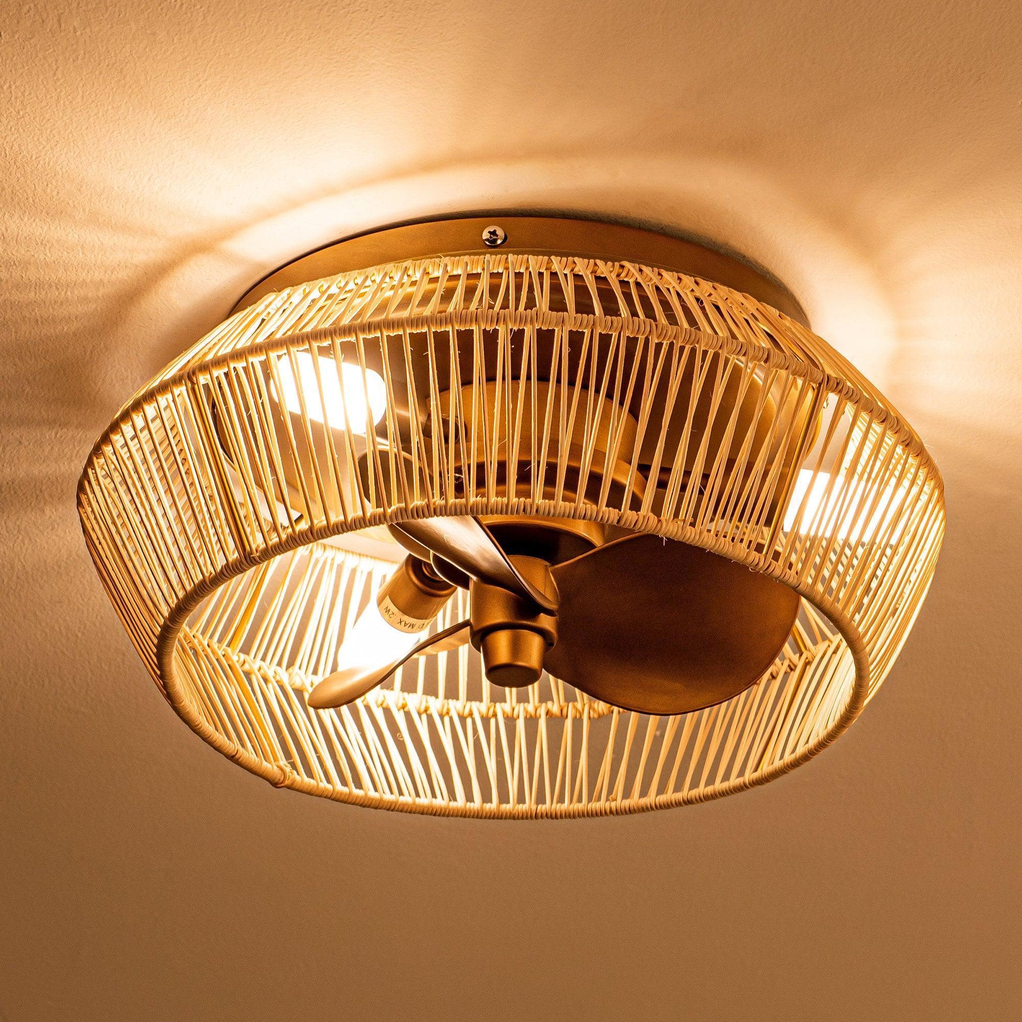 14" Farmhouse DC Motor Flush Mount Reversible Iron Ceiling Fan with LED Lighting and Remote Control - ParrotUncle