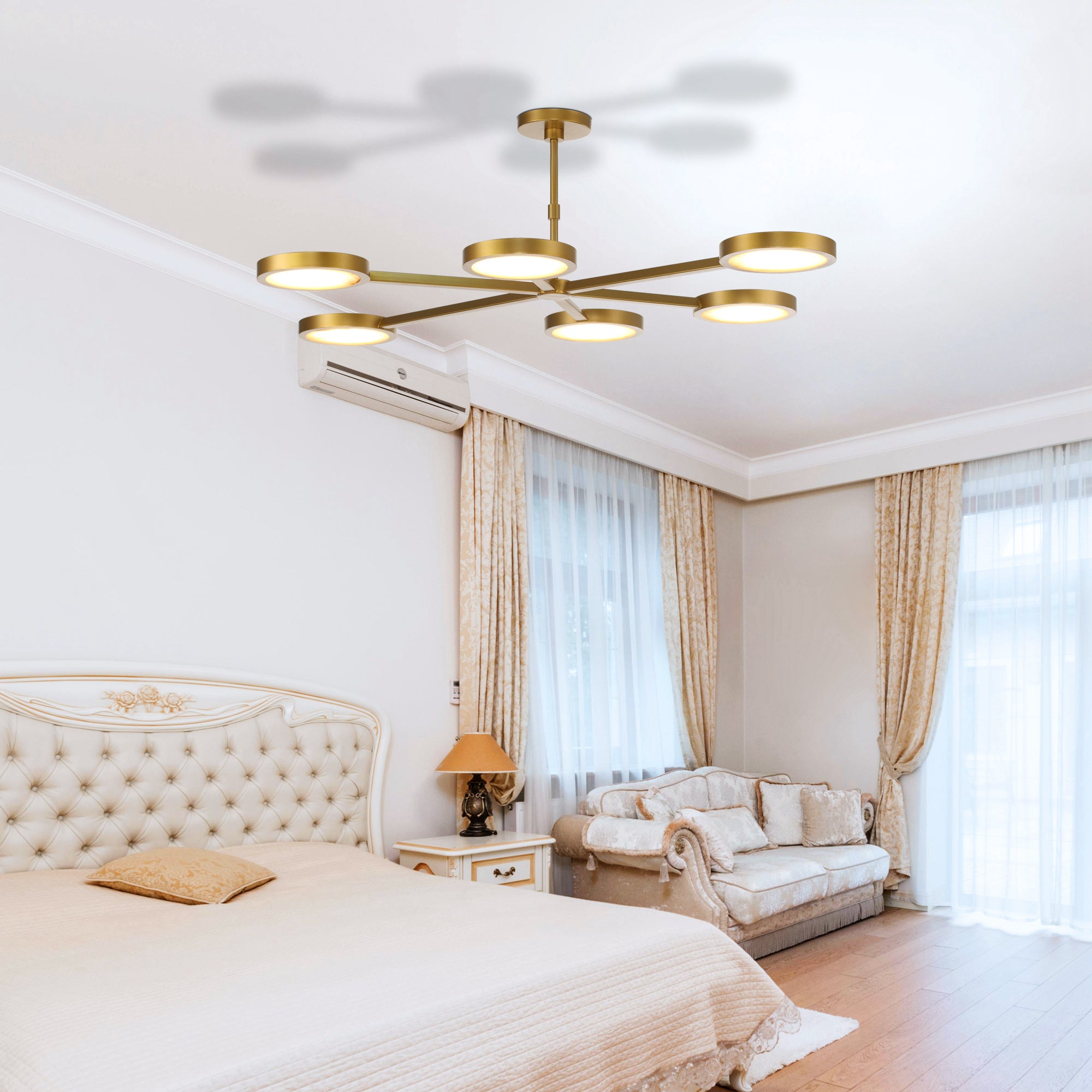 Perimost 52 Inch Golden Modern Six Round LED Luxury Chandelier
