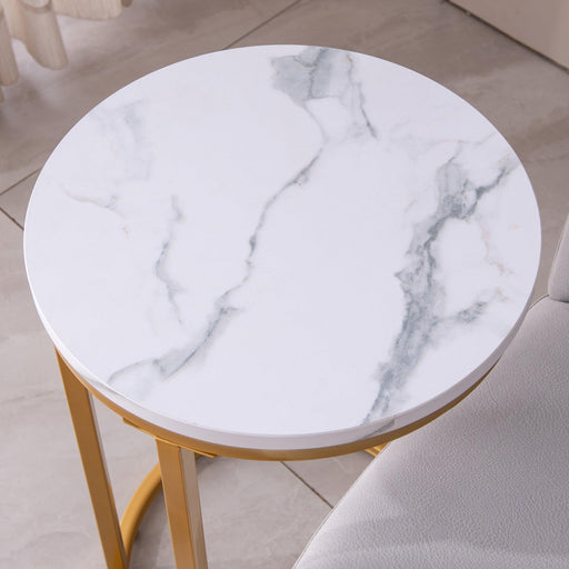 15.75" Modern Golden C-shaped End/Side Table Metal Frame with Round Marble Color Top - ParrotUncle