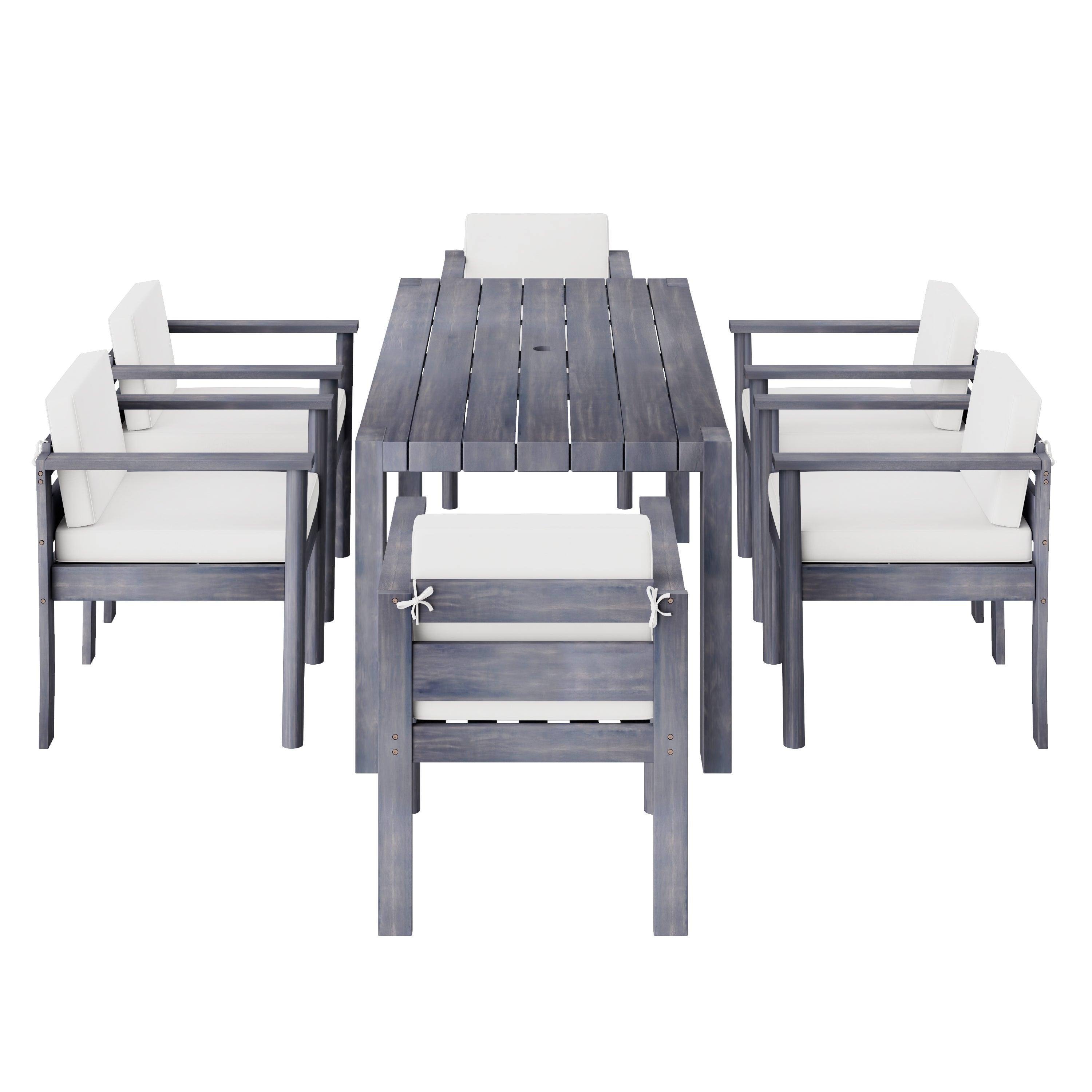 Juego de mesa y sillas de patio para exteriores de 7 piezas para 6 personas, con mesa rectangular de 183 cm y cojines extraíbles para patio, jardín y piscina.