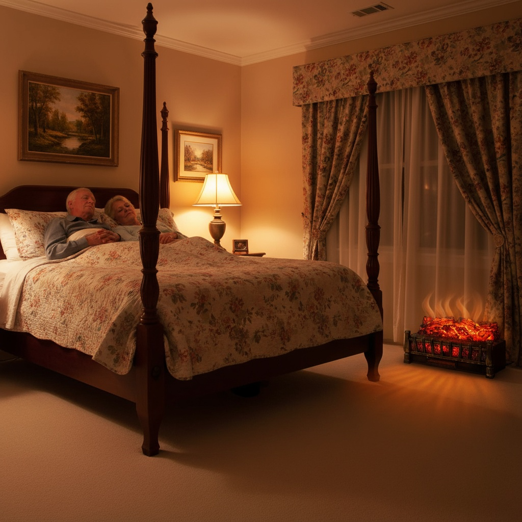 Chimenea eléctrica negra de una sola configuración de calor con llama y control remoto