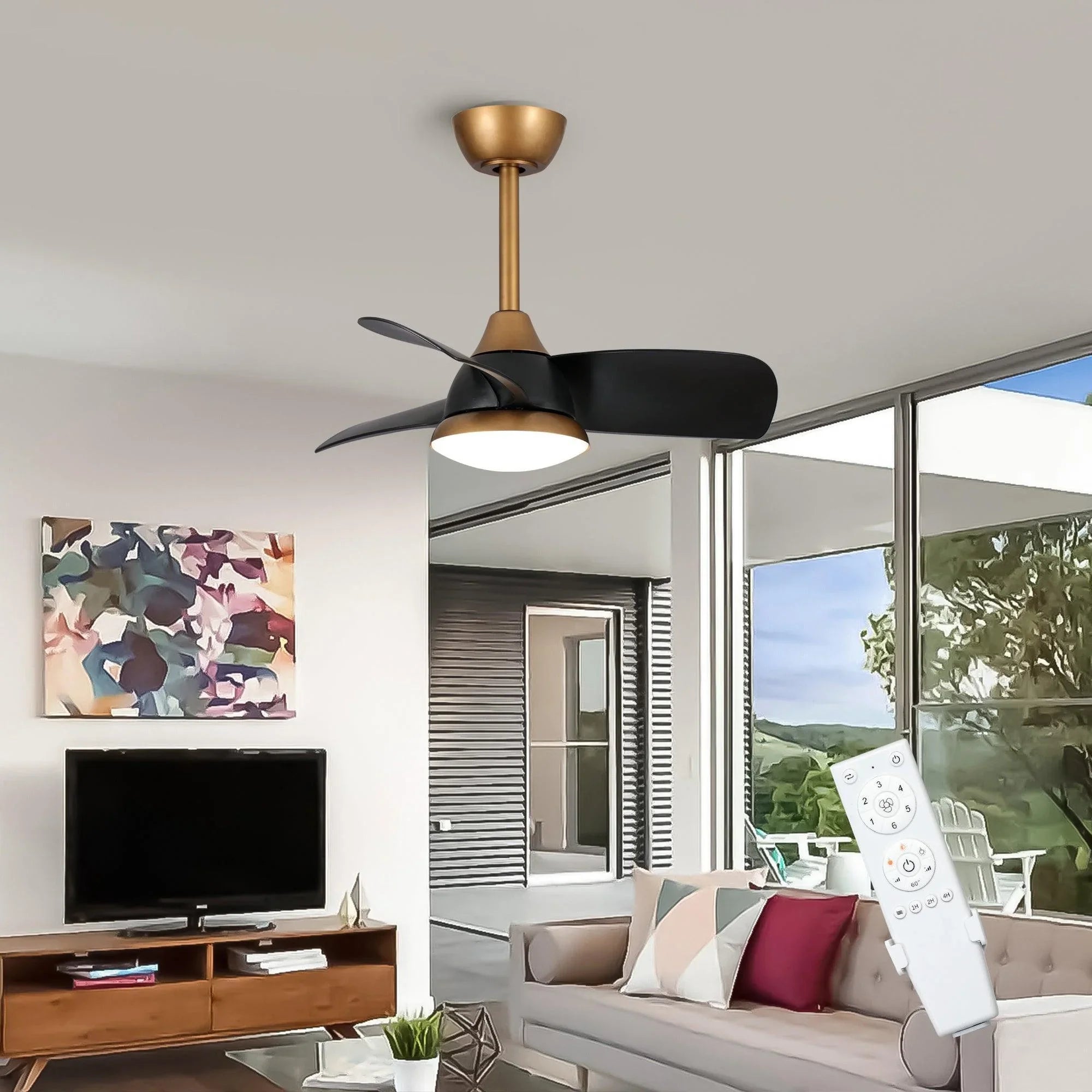 28" Modern DC Motor Downrod Mount Reversible Ceiling Fan with LED Lighting and Remote Control