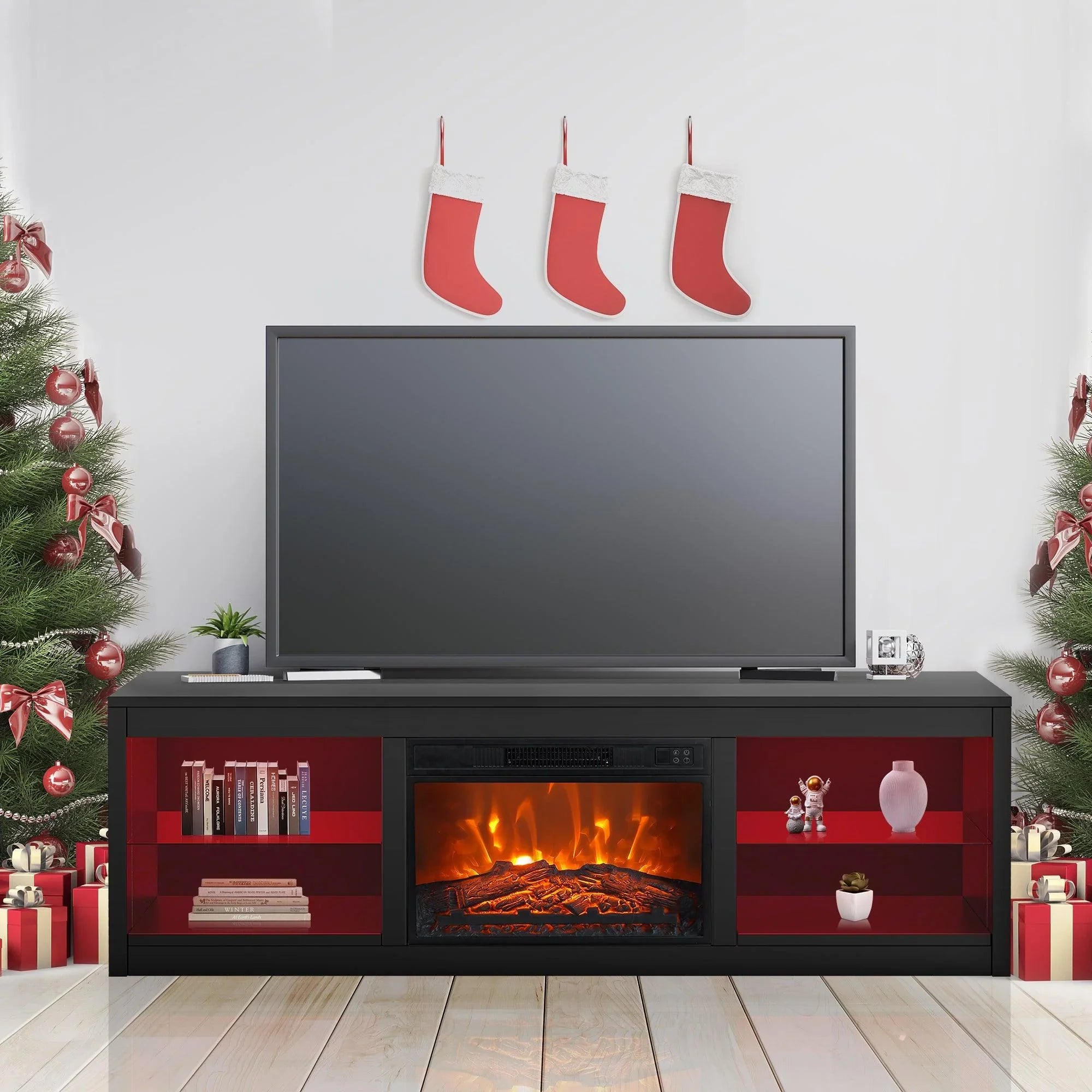 Moderno mueble para TV LED de 66" con chimenea eléctrica de 23" para sala de estar
