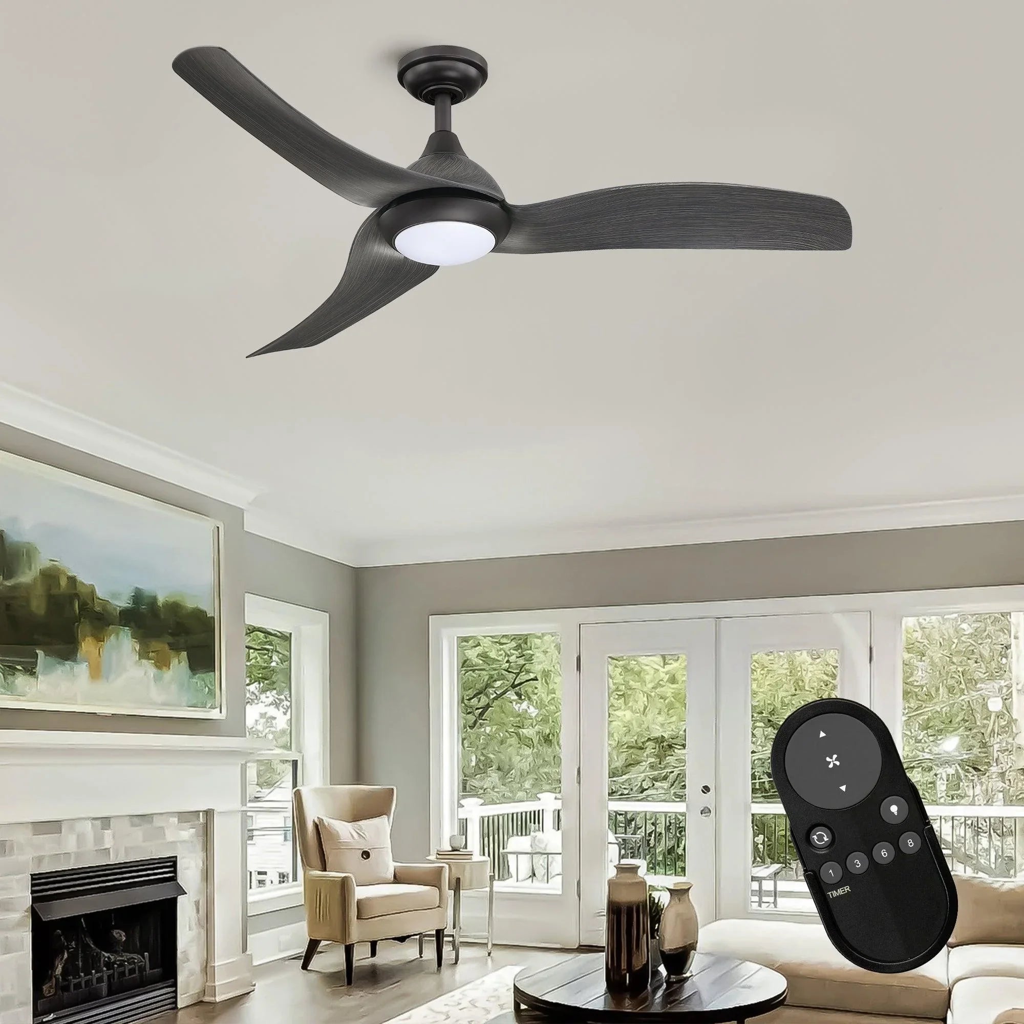 52" Industrial DC Motor Downrod Mount Reversible Ceiling Fan with LED Lighting and Remote Control