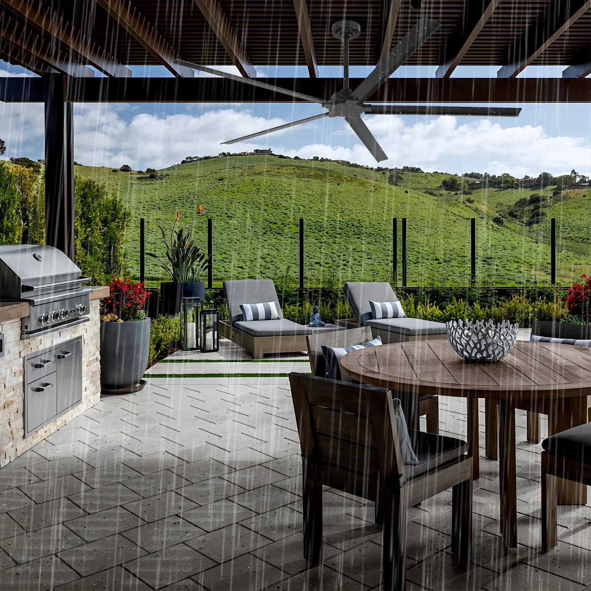 72 Inch 84 Inch Winni IPX4 Outdoor Downrod Mount Ceiling Fan With Remote Control