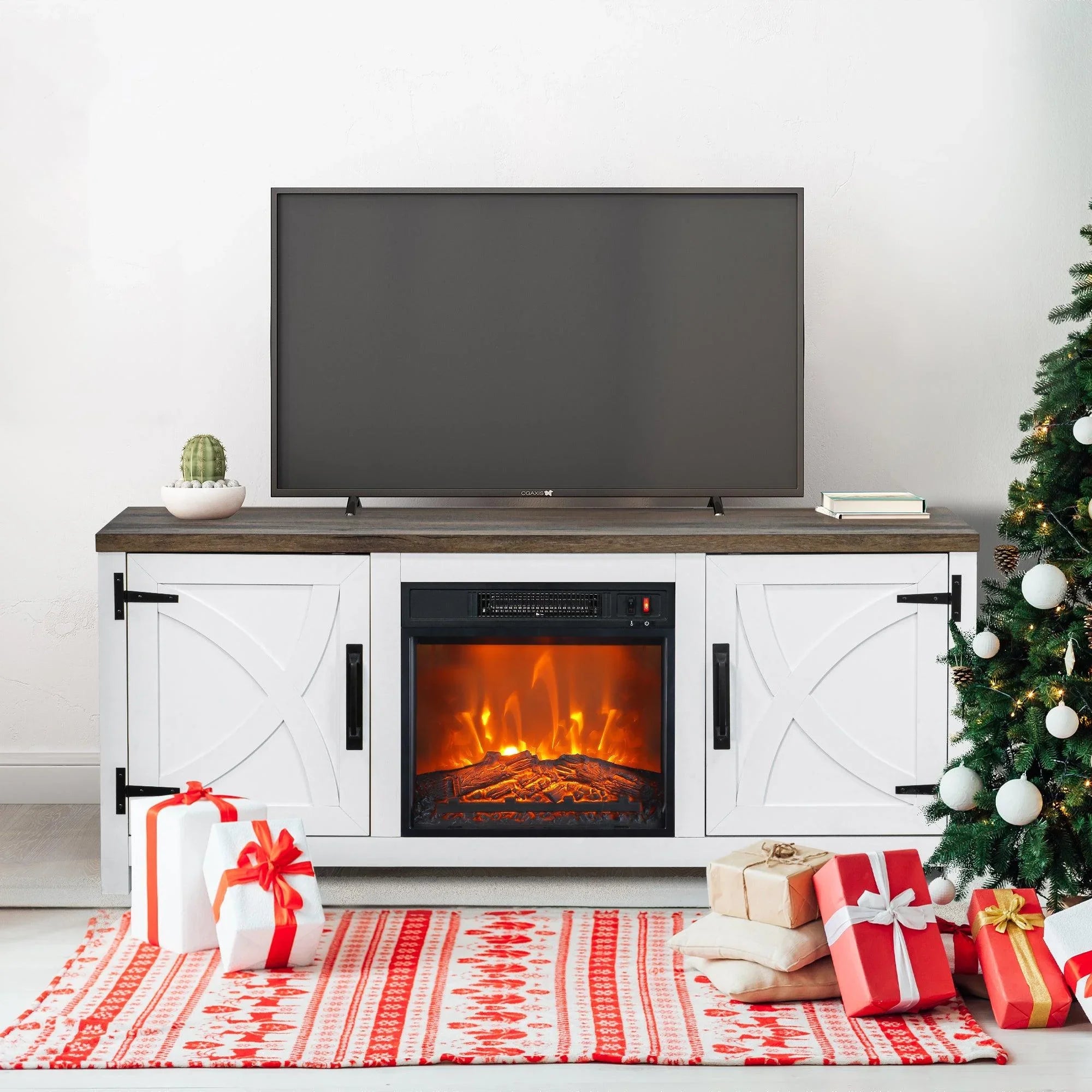 Mueble de TV rústico de 58" con chimenea eléctrica de 18" para sala de estar