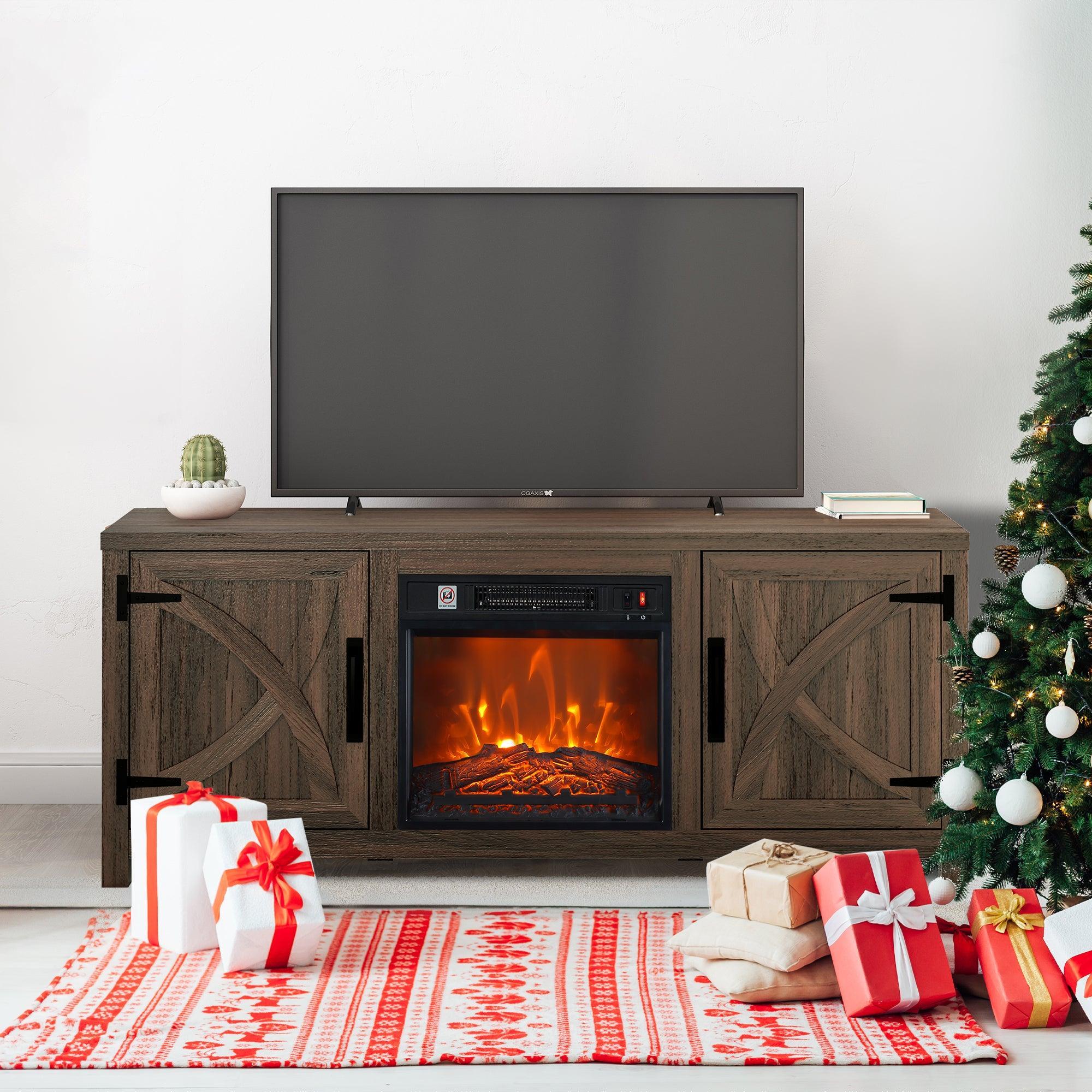 Mueble de TV rústico de 58" con chimenea eléctrica de 18" para sala de estar