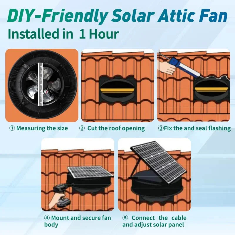 42W 12" Solar Attic Fan with Smart Power Adapter+Remote
