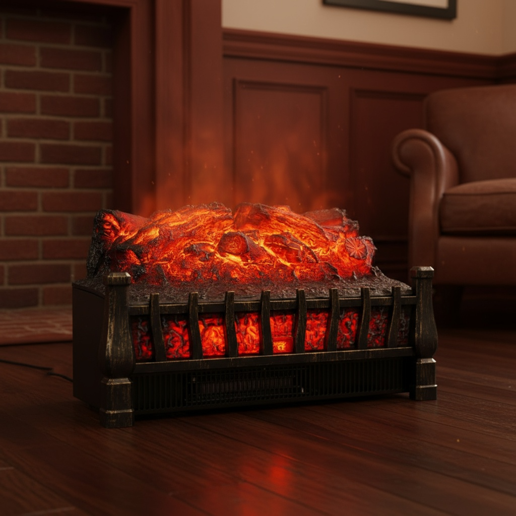 Chimenea eléctrica negra de una sola configuración de calor con llama y control remoto