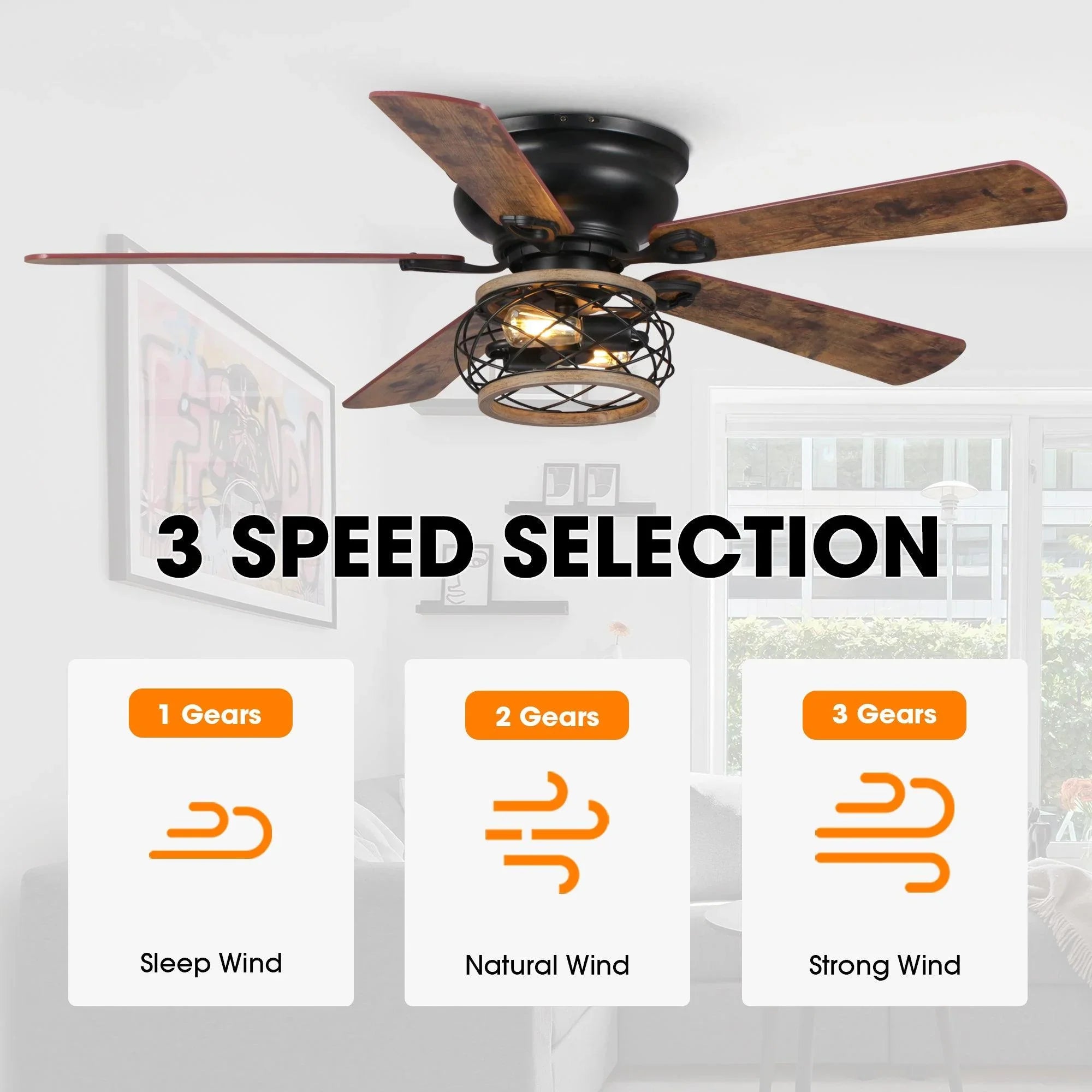 48" Antwerp Farmhouse Flush Mount Reversible Ceiling Fan with Lighting and Remote Control