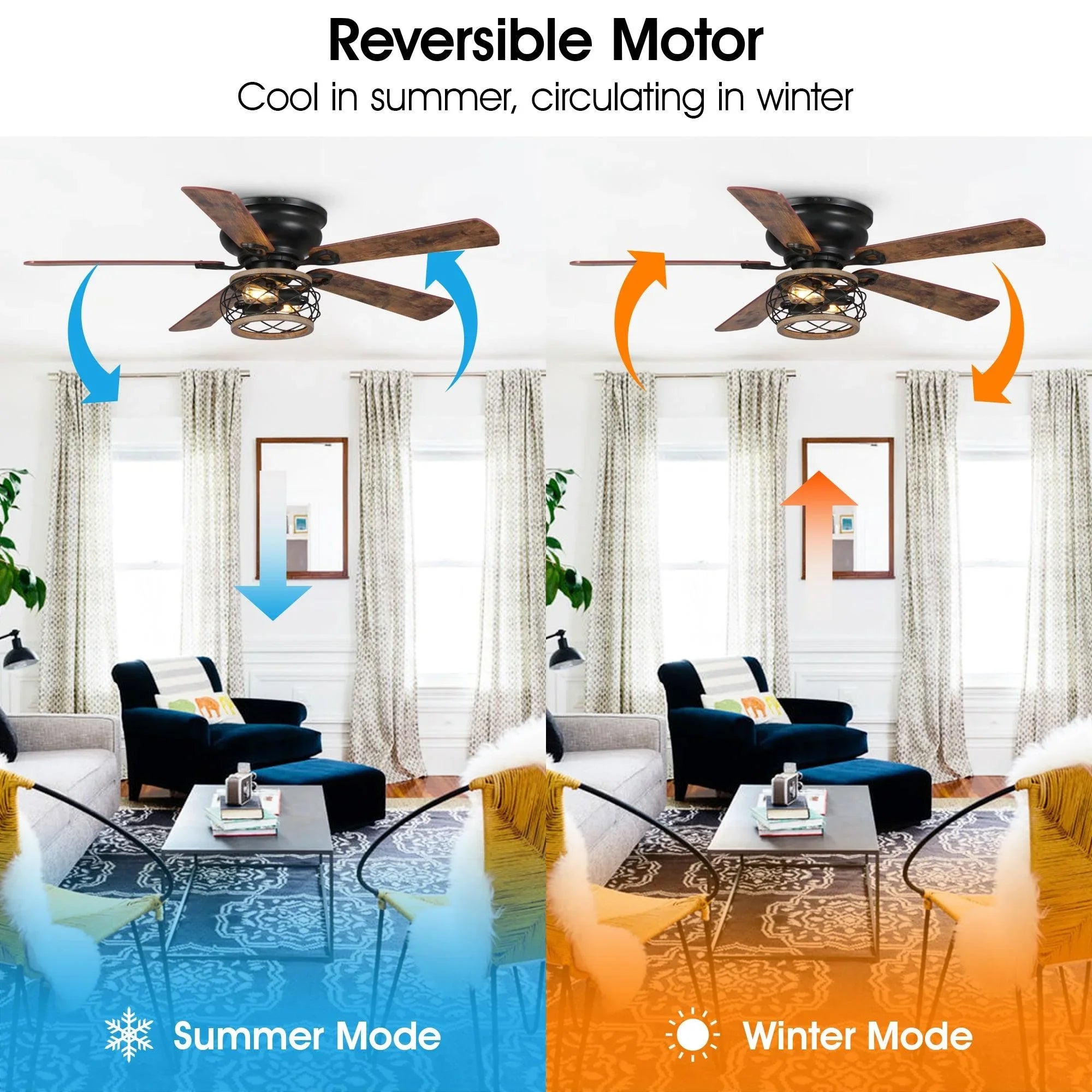 48" Antwerp Farmhouse Flush Mount Reversible Ceiling Fan with Lighting and Remote Control