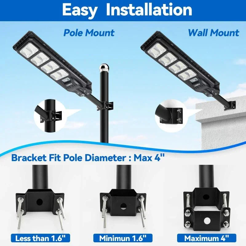 4 pack 200W solar street lights 25000 lumens