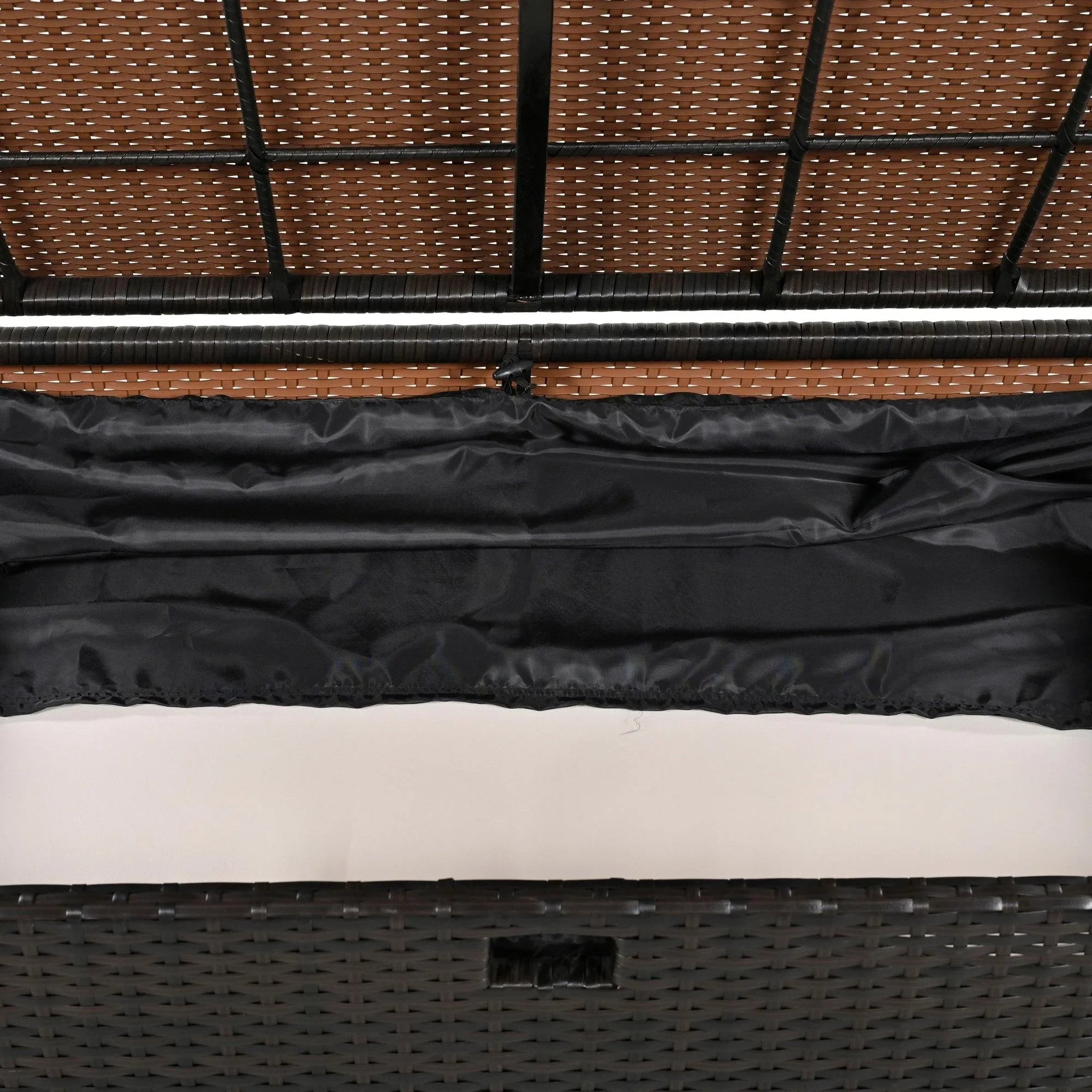 2-Piece Outdoor Rattan Daybed with Bench Lounge Roof Set and Cushions for Poolside, Backyard and Garden