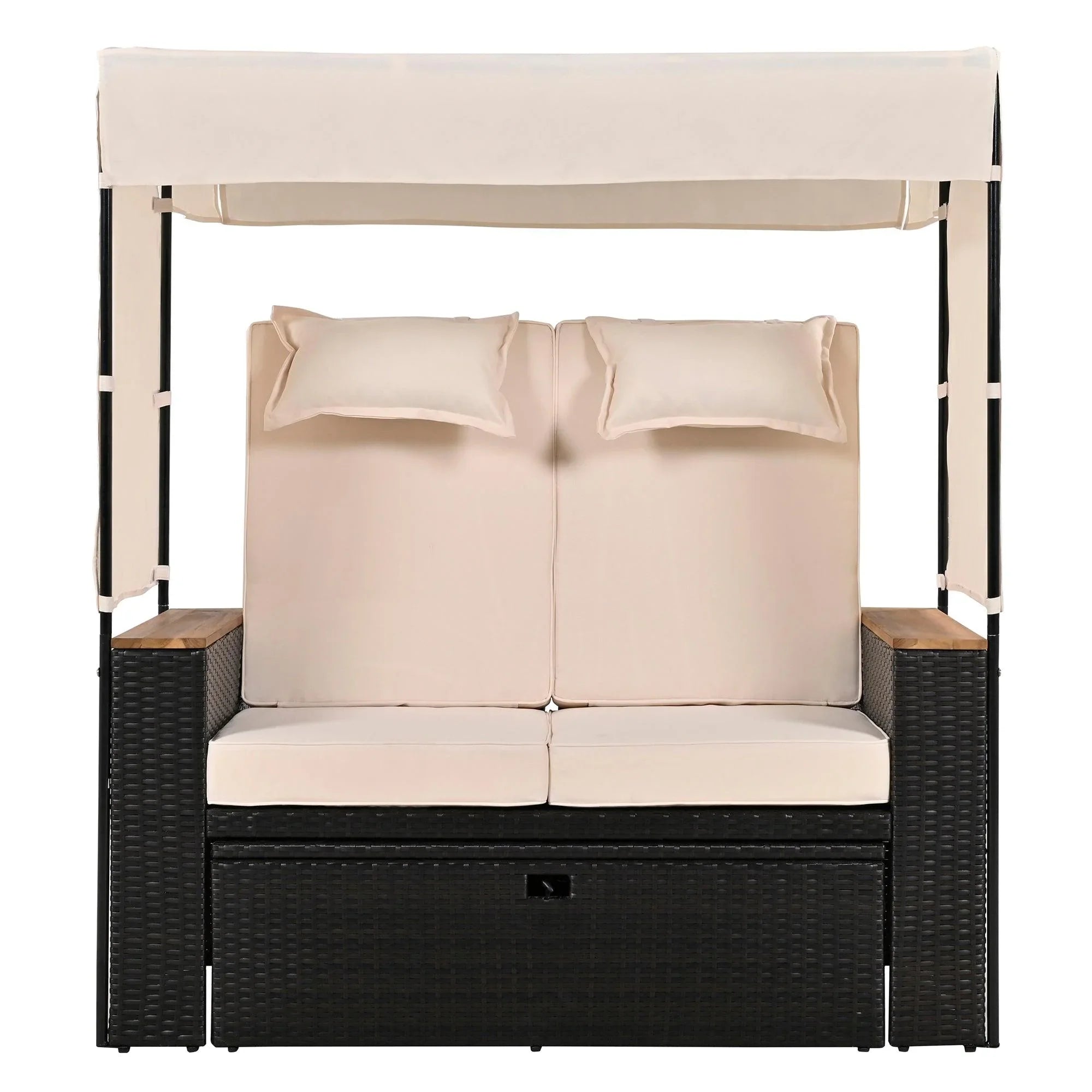 Juego de 2 camas de ratán para exteriores con banco, tumbona y cojines para piscina, jardín y patio.