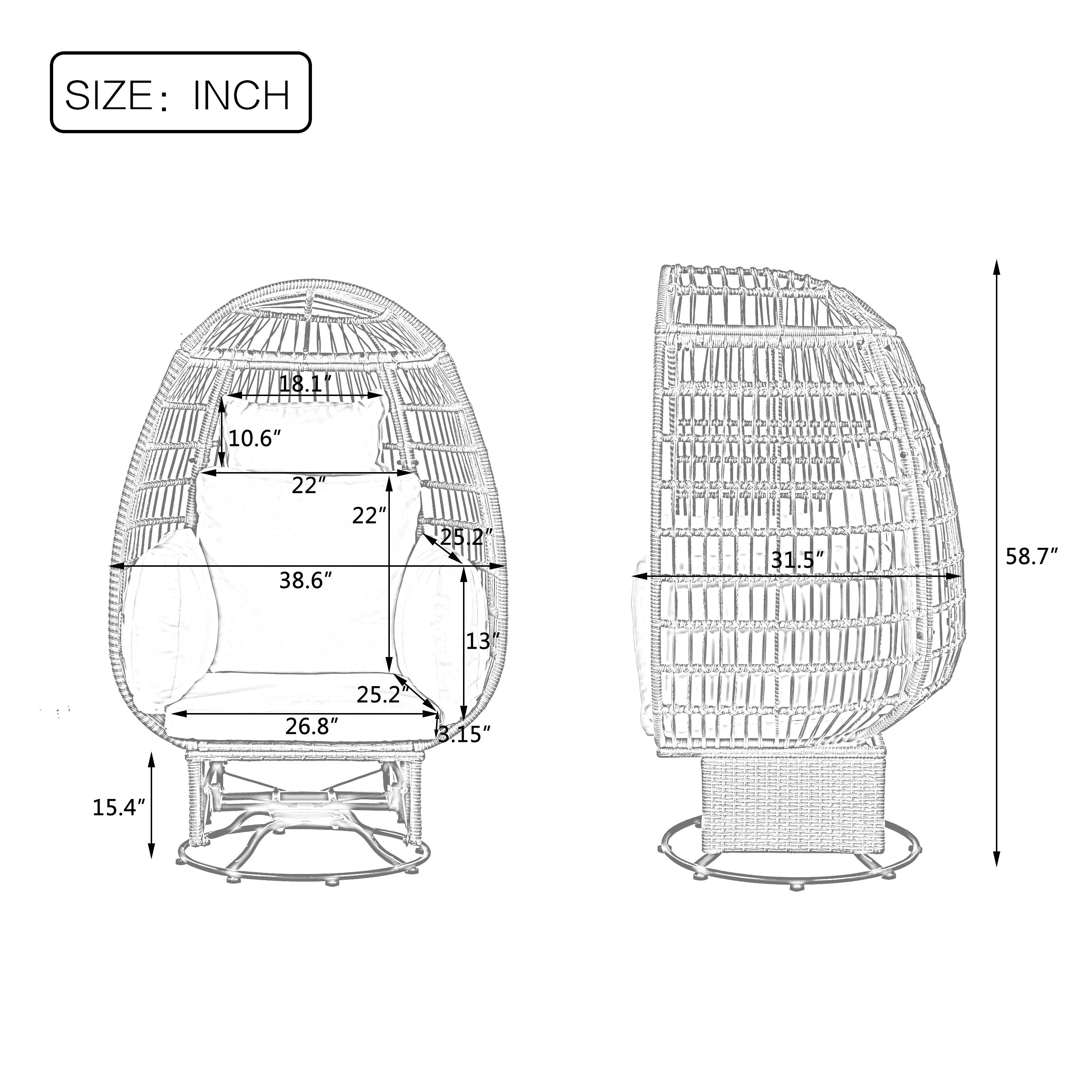 Silla giratoria de exterior con cojines, silla de ratán con forma de huevo y función de balanceo para balcón, piscina y jardín.