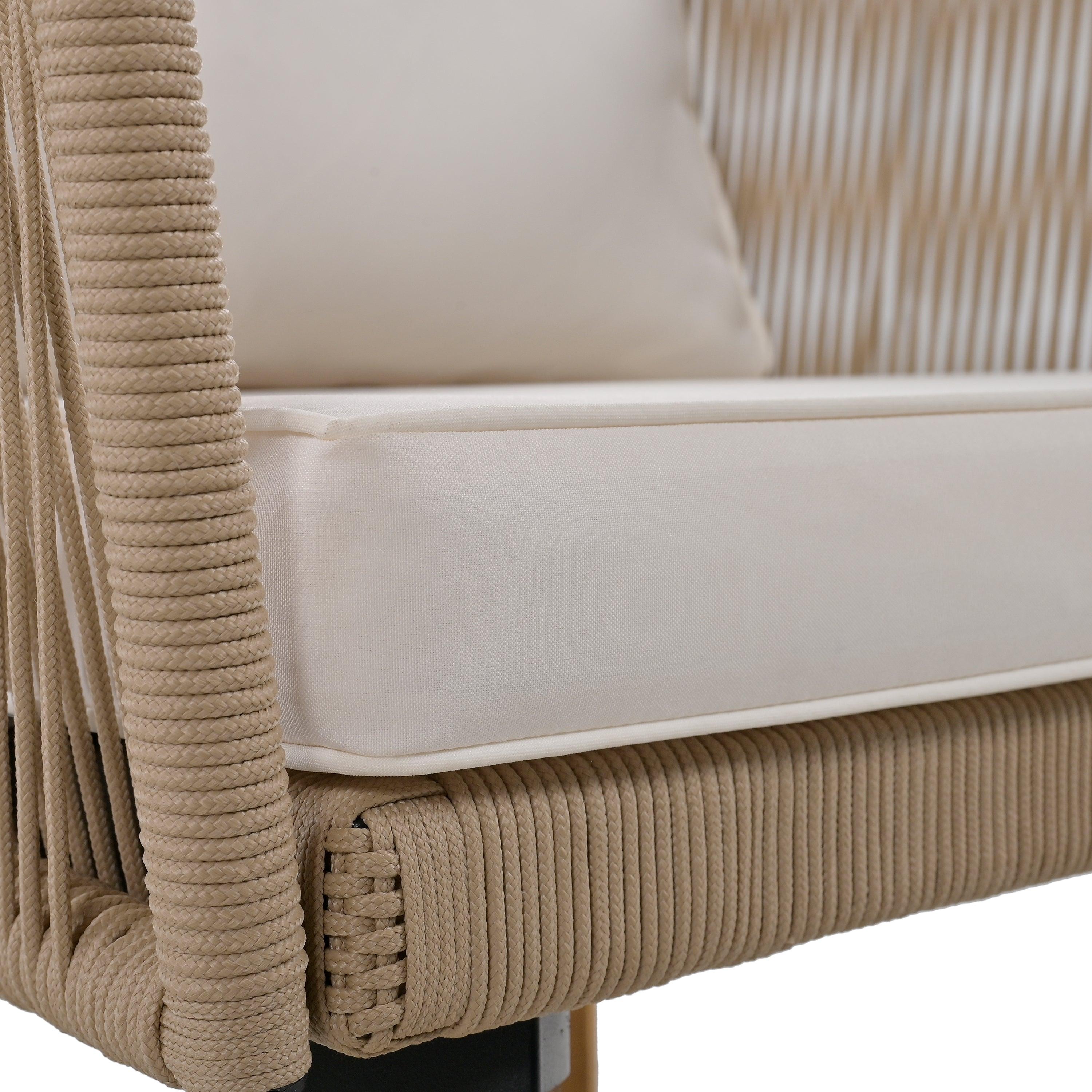 4 Pieces Outdoor Furniture Set with Loveseat, Patio Rope Conversation Set with Cushions for Backyard, Poolside, Garden