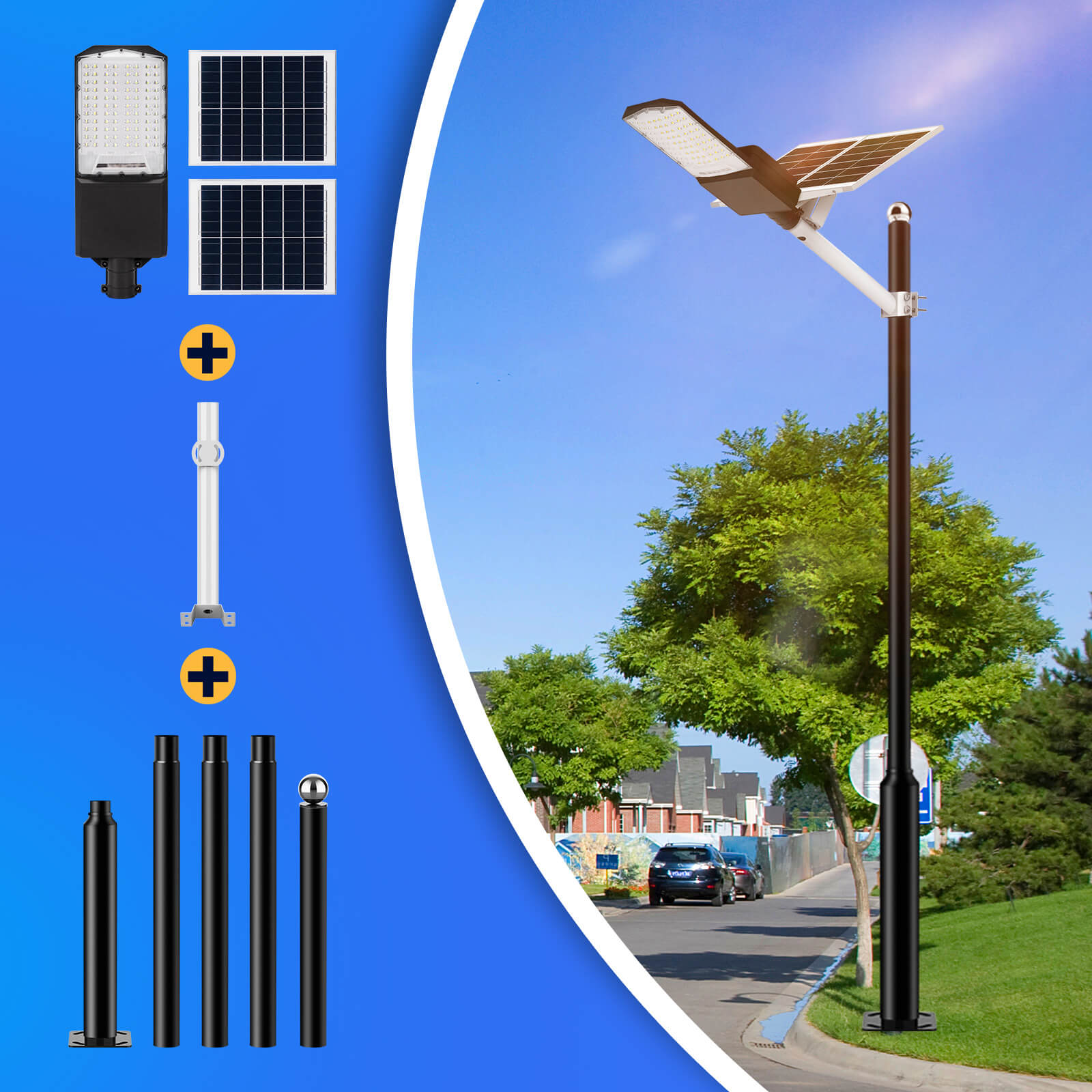 1200W solar street light with pole -30,000lumens