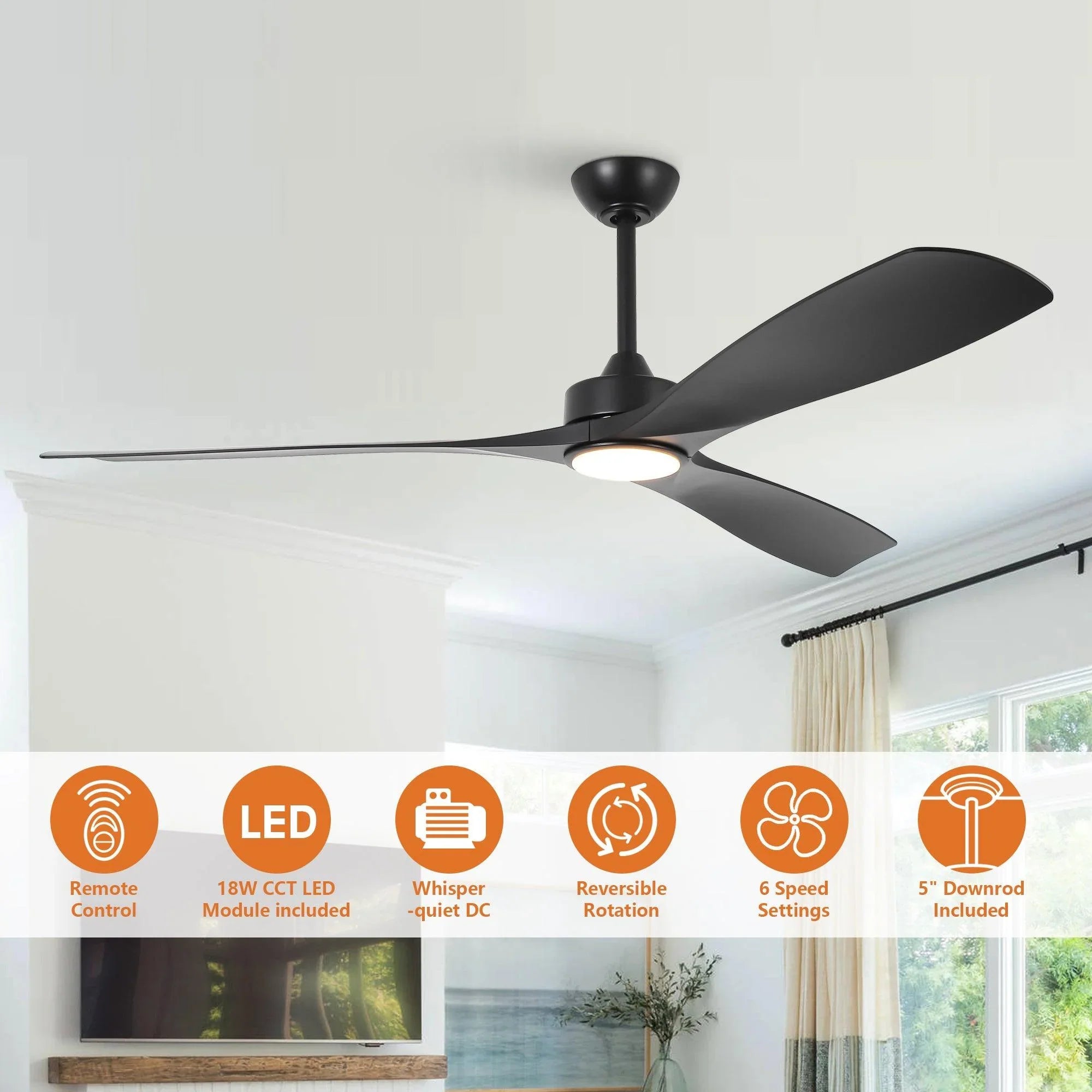 60 Inch Alexi DC Motor Modern Downrod Ceiling Fan with LED Light