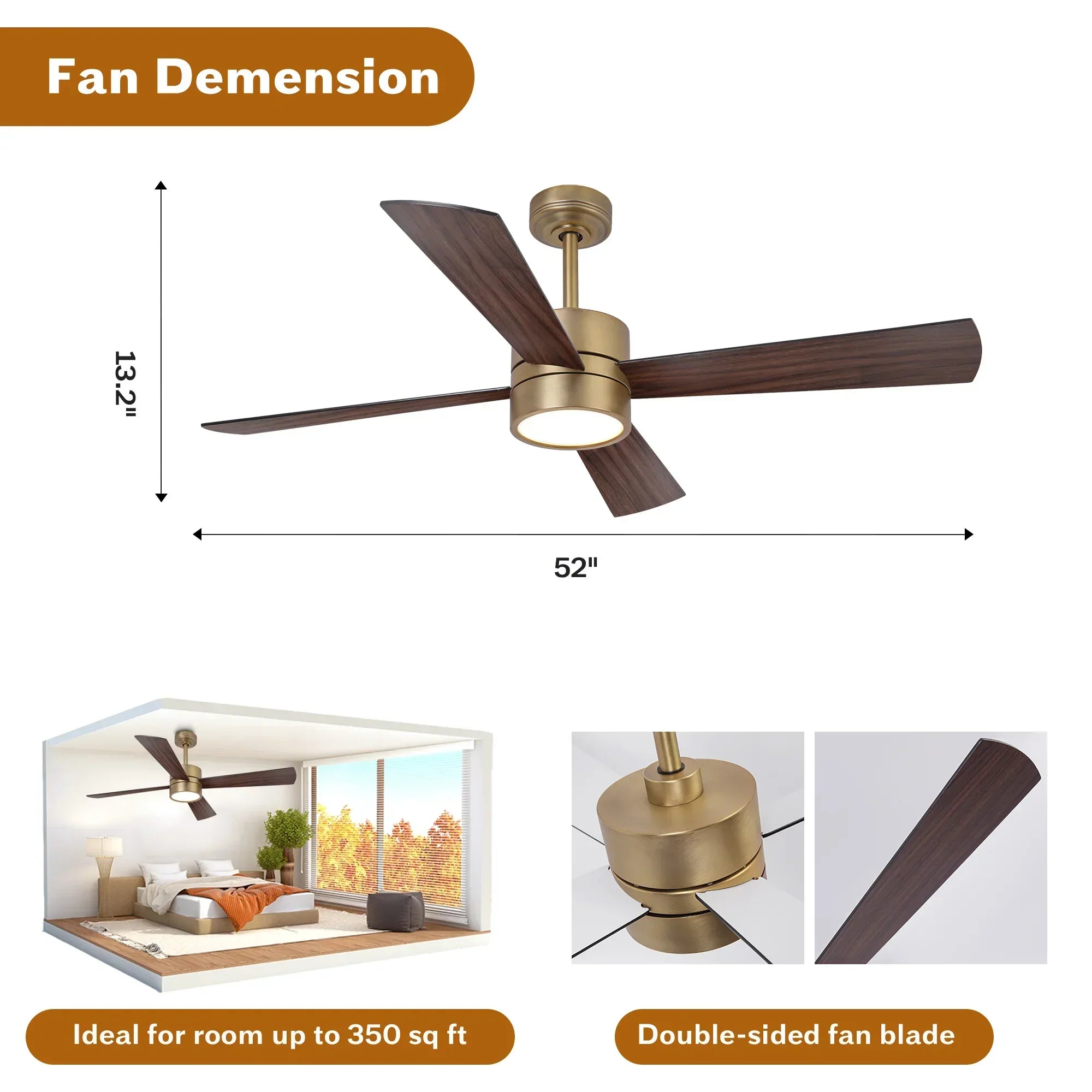52 Inch Bucholz Industrial Dimmable RGB LED Ceiling Fan with Remote and APP Control