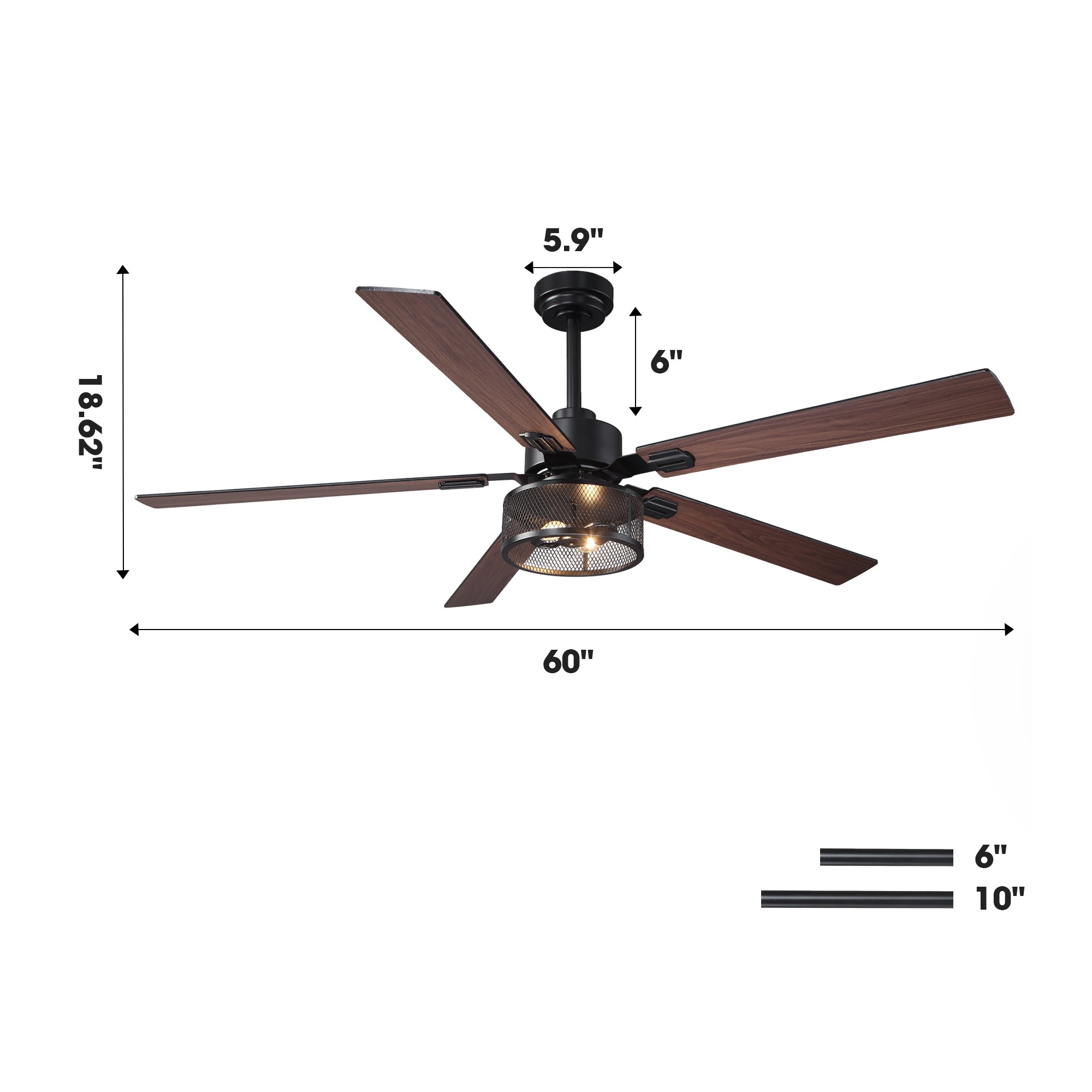 Vaczon 42 Inch 52 Inch 60 Inch Eden Downrod Mount Ceiling Fan with Light and APP & Remote Control