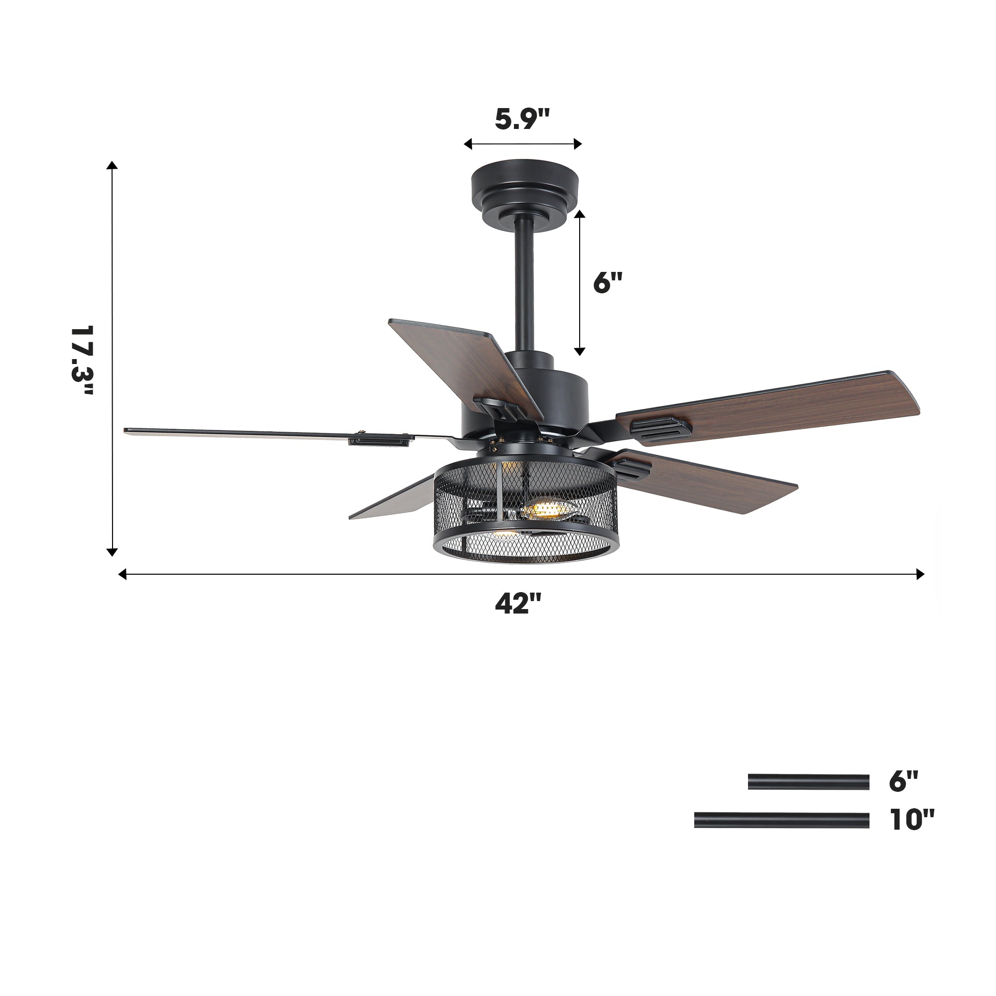 Vaczon 42 Inch 52 Inch 60 Inch Eden Downrod Mount Ceiling Fan with Light and APP & Remote Control