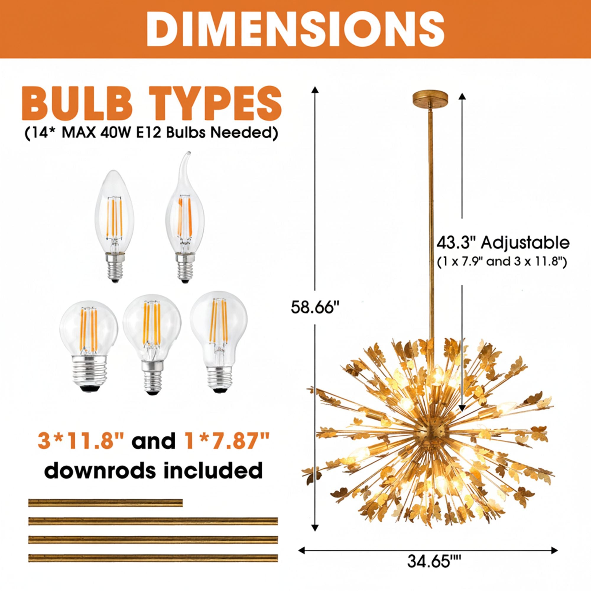 35 Inch Lydia 14-Light Golden Chandelier