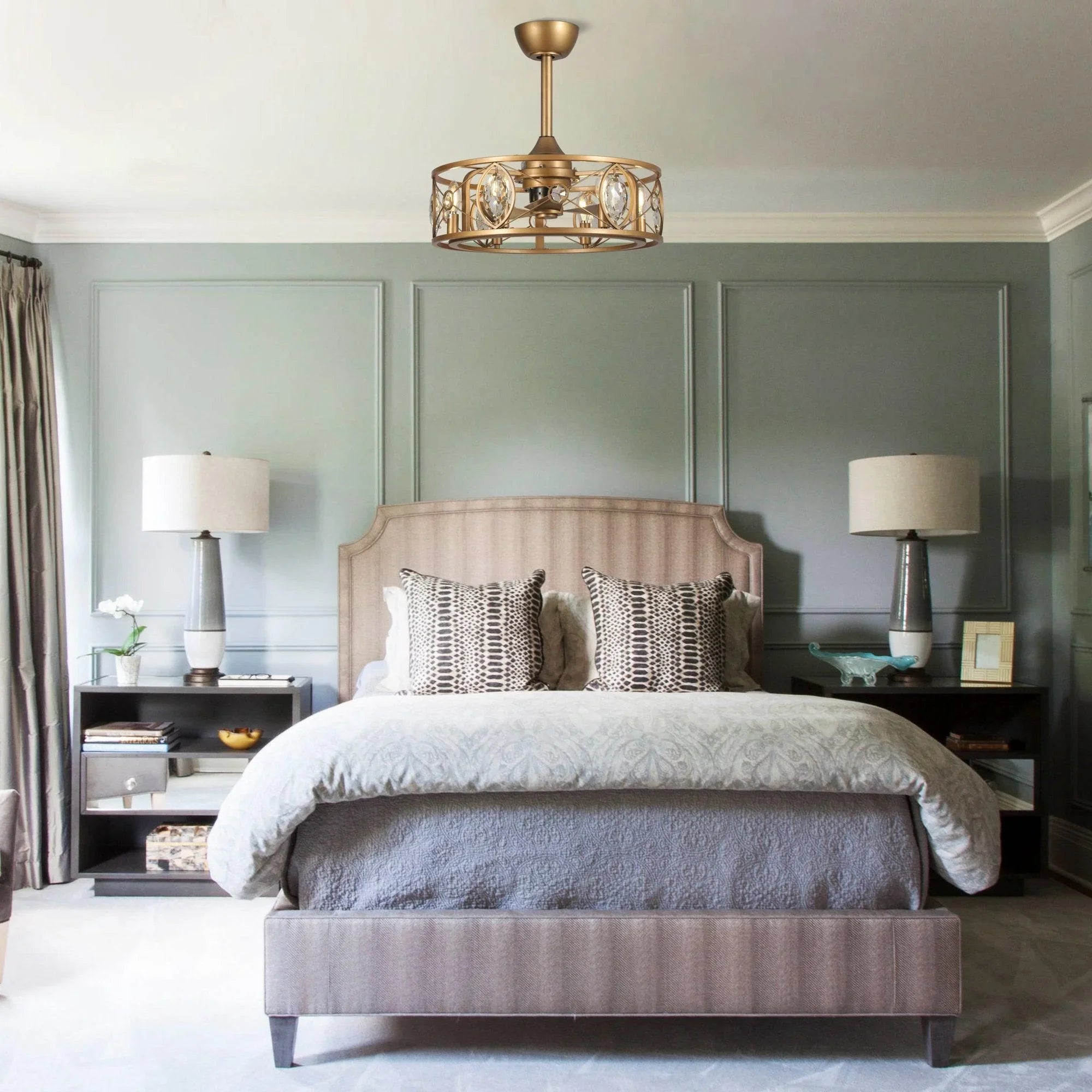 22" Kashmir Industrial Glod Reversible Crystal Fandelier Ceiling Fan with Lighting and Remote Control - ParrotUncle