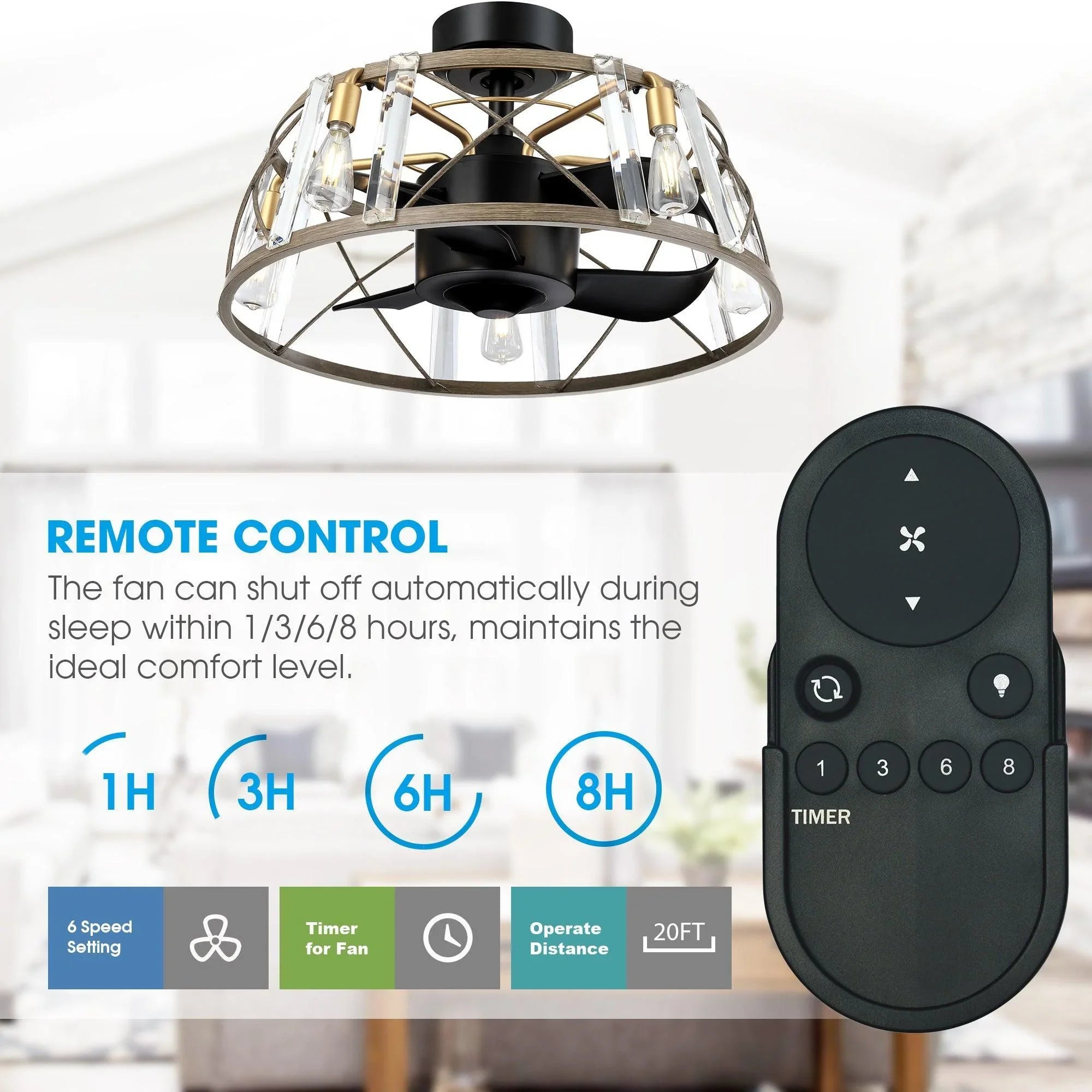 23" Industrial Satin Nickel DC Motor Downrod Mount Reversible Fandelier Ceiling Fan with Lighting and Remote Control - ParrotUncle