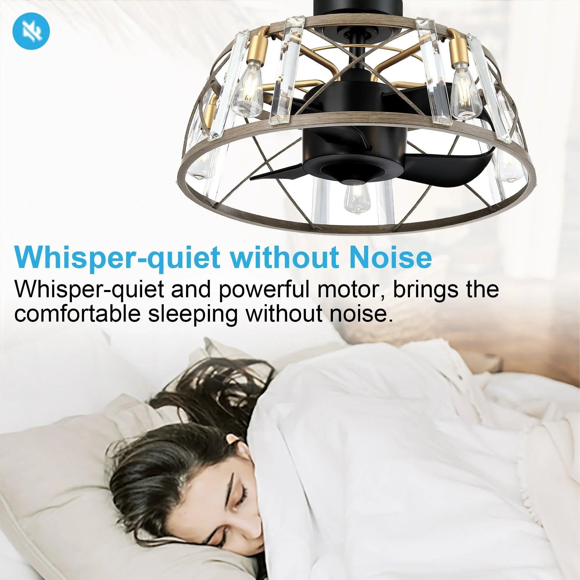 23" Industrial Satin Nickel DC Motor Downrod Mount Reversible Fandelier Ceiling Fan with Lighting and Remote Control - ParrotUncle