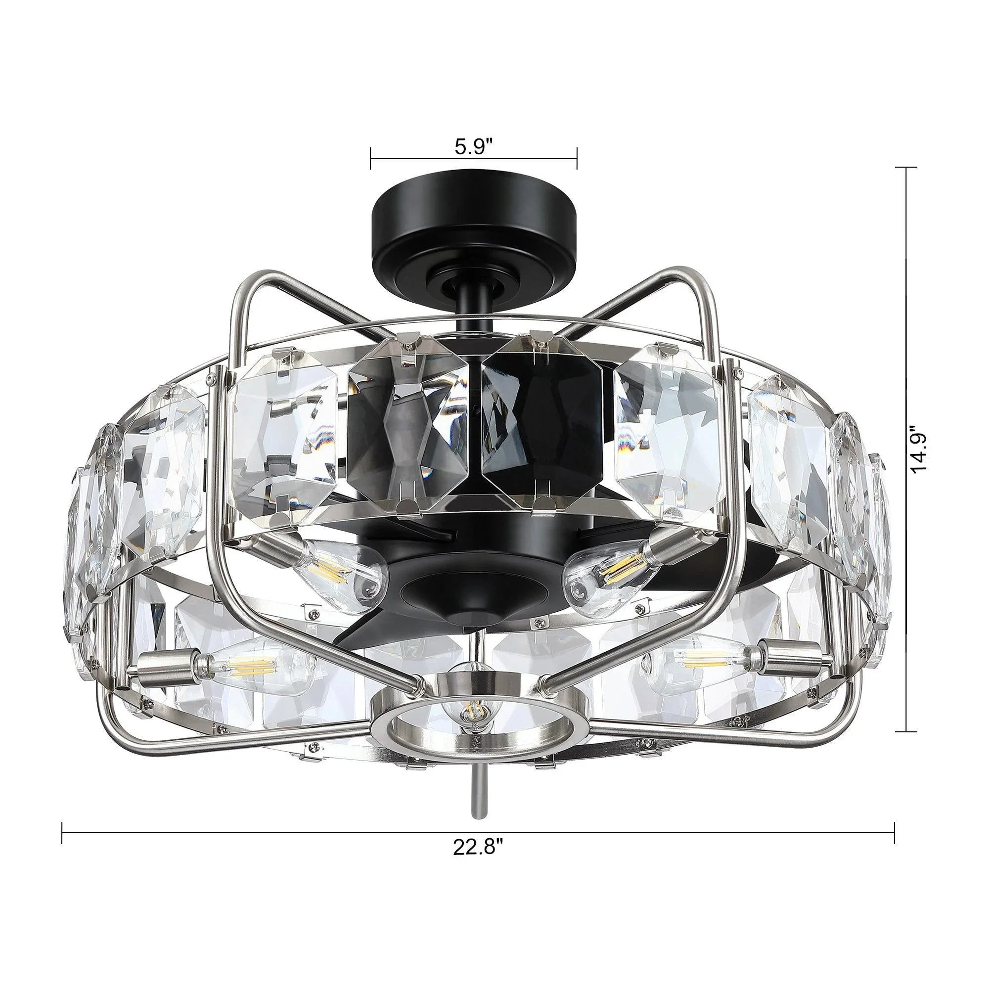 23" Modern DC Motor Downrod Mount Reversible Fandelier Ceiling Fan with Lighting and Remote Control - ParrotUncle