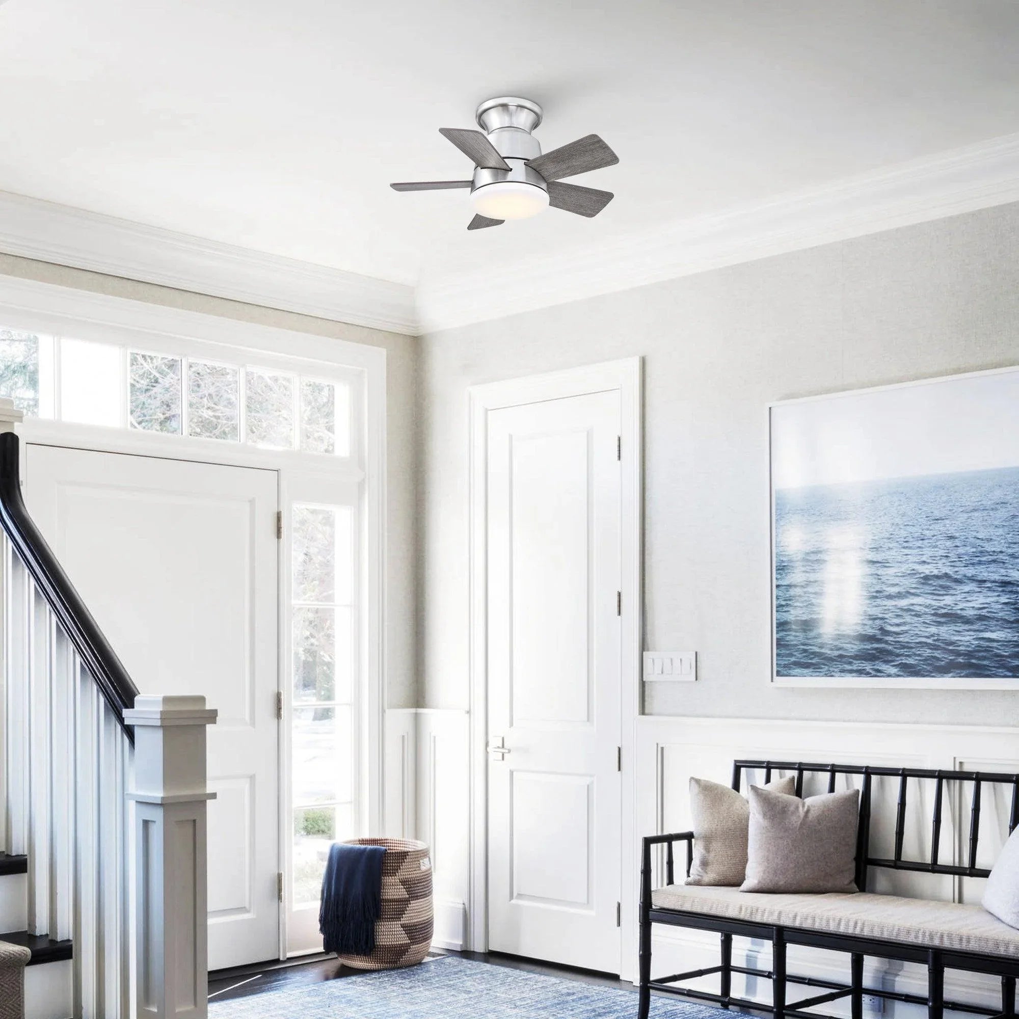 24" Industrial Flush Mount Reversible Iron Ceiling Fan with Lighting and Remote Control - ParrotUncle