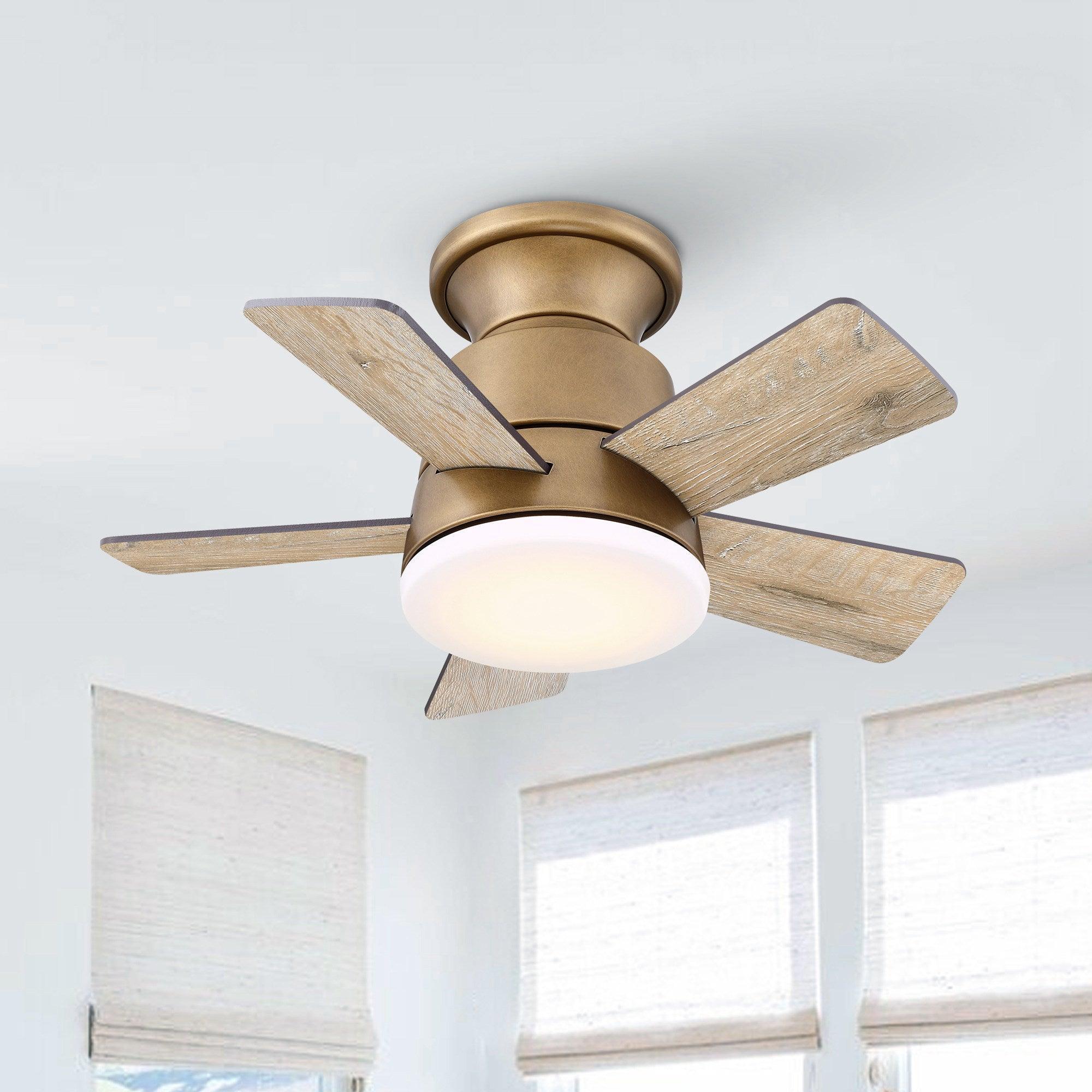 24" Industrial Flush Mount Reversible Iron Ceiling Fan with Lighting and Remote Control - ParrotUncle