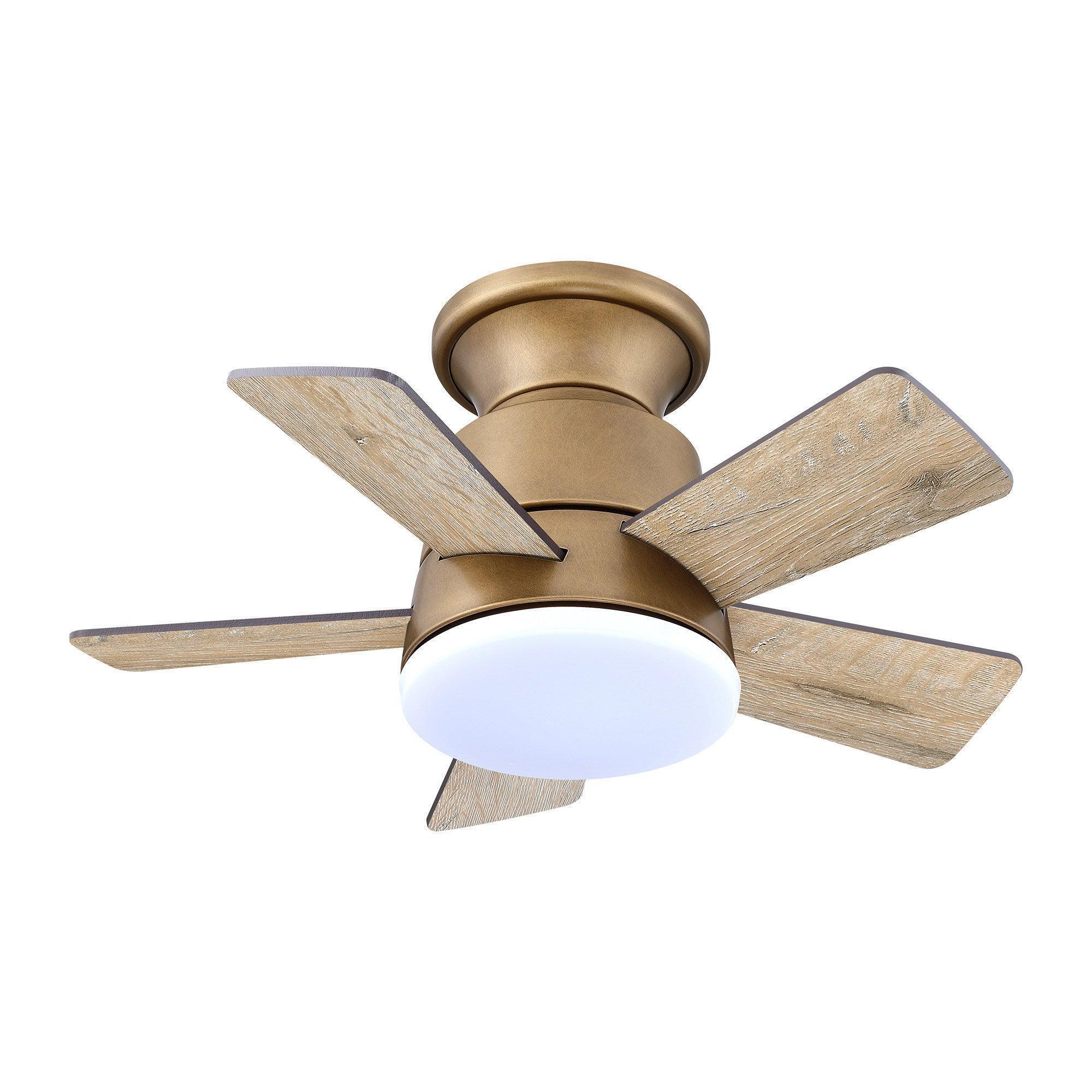 24" Industrial Flush Mount Reversible Iron Ceiling Fan with Lighting and Remote Control - ParrotUncle