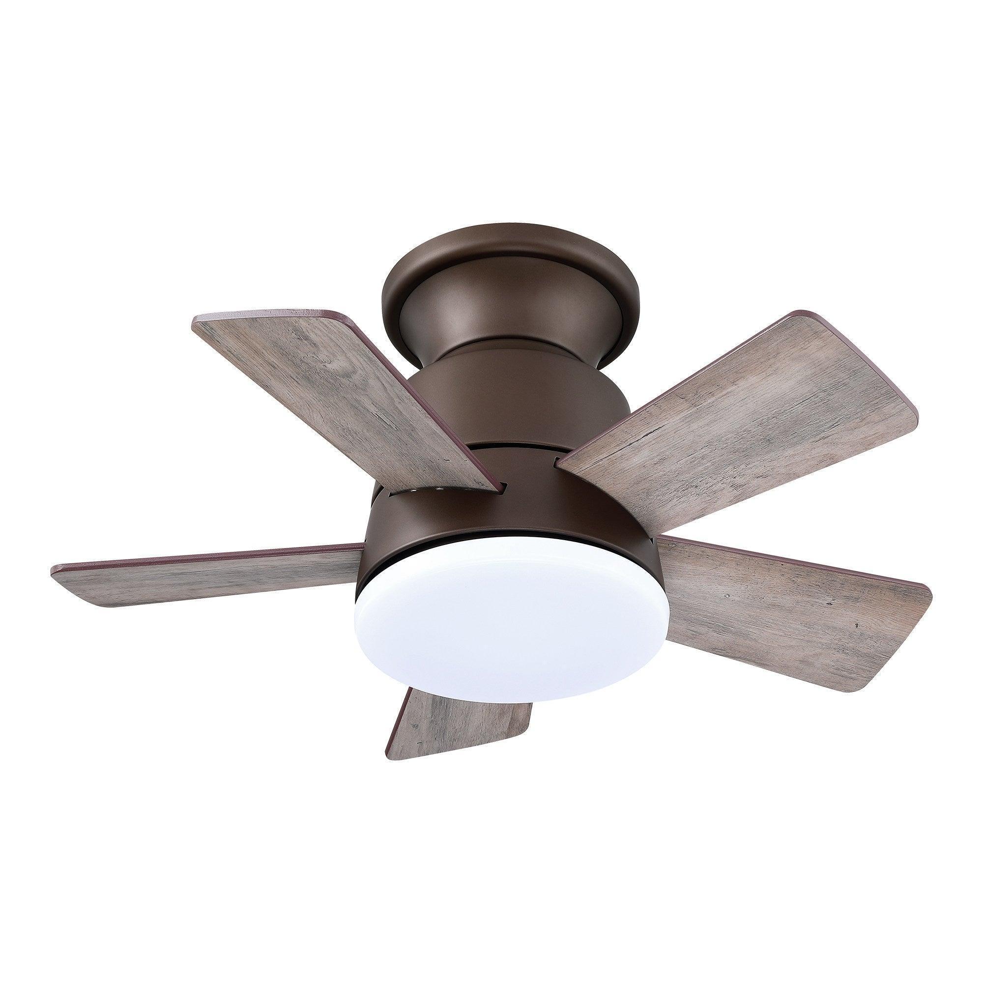 24" Industrial Flush Mount Reversible Iron Ceiling Fan with Lighting and Remote Control - ParrotUncle