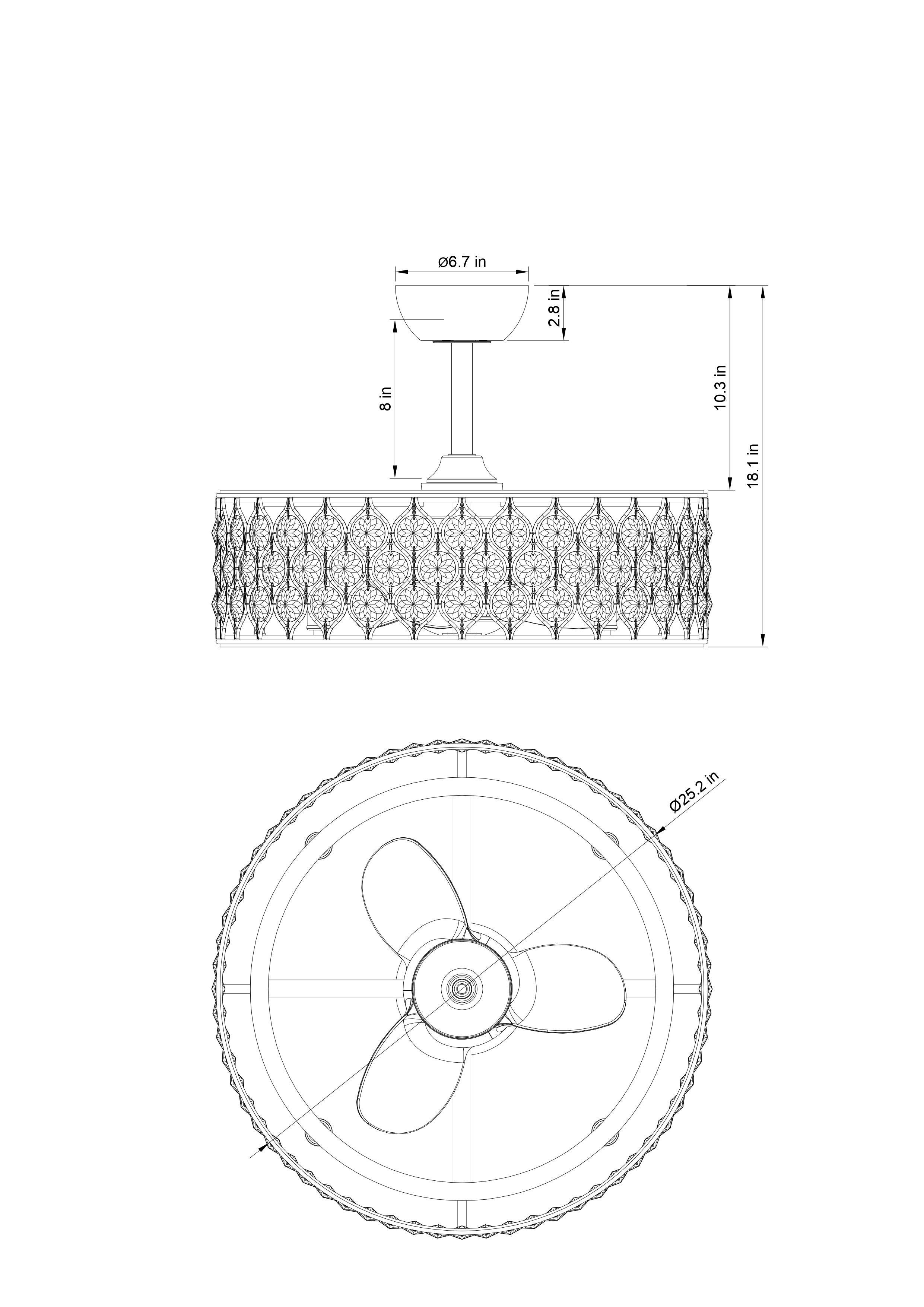 25" Industrial DC Motor Downrod Mount Reversible Crystal Fandelier Ceiling Fan with Lighting and Remote Control - ParrotUncle