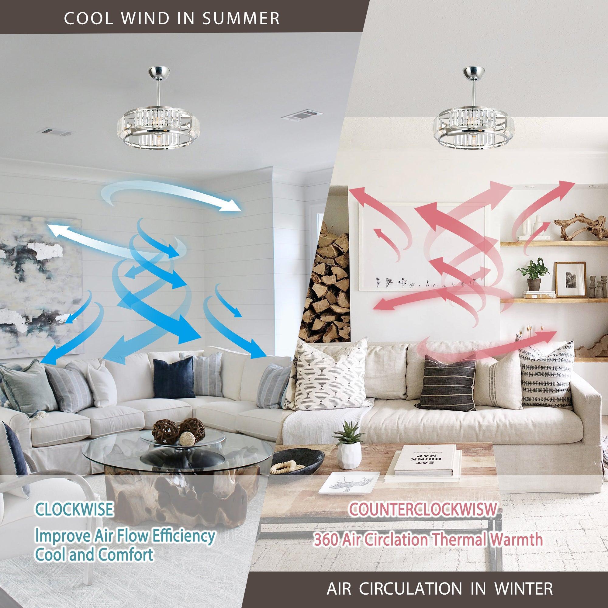 27" Industrial DC Motor Brushed Nickel Downrod Mount Reversible Crystal Ceiling Fan with Lighting and Remote Control - ParrotUncle