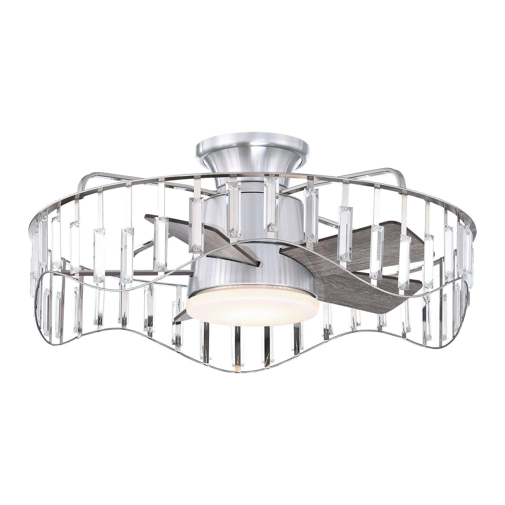 27" Modern Brush Nickel Flush Mount Reversible Ceiling Fan with Lighting and Remote Control - ParrotUncle