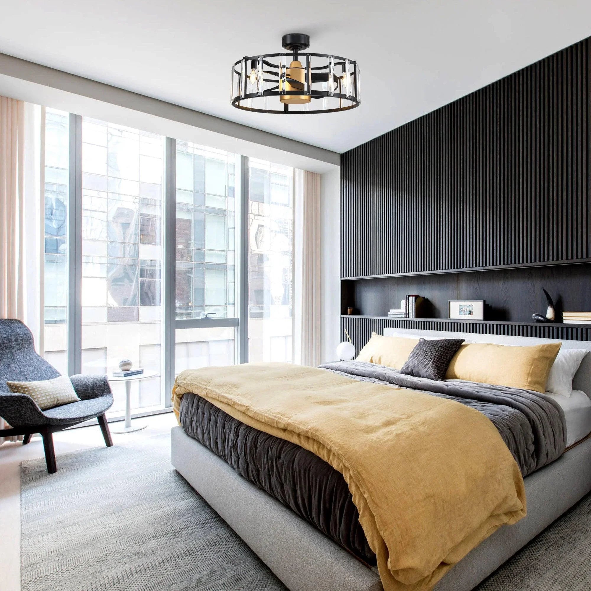 27" Modern DC Motor Downrod Mount Reversible Crystal Ceiling Fan with Lighting and Remote Control - ParrotUncle