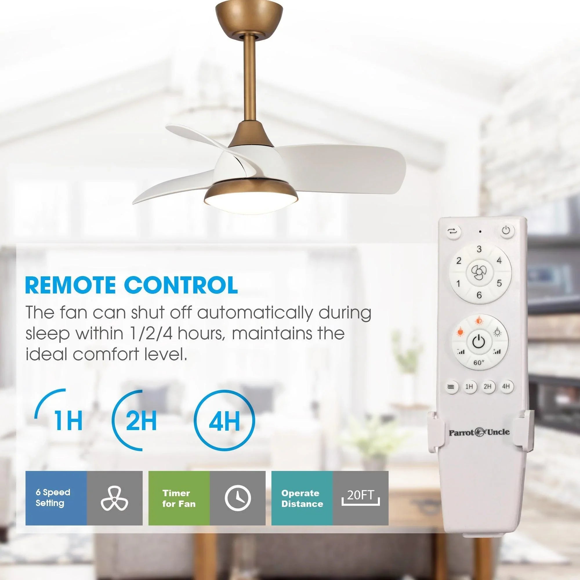 28" Modern DC Motor Downrod Mount Reversible Ceiling Fan with LED Lighting and Remote Control - ParrotUncle