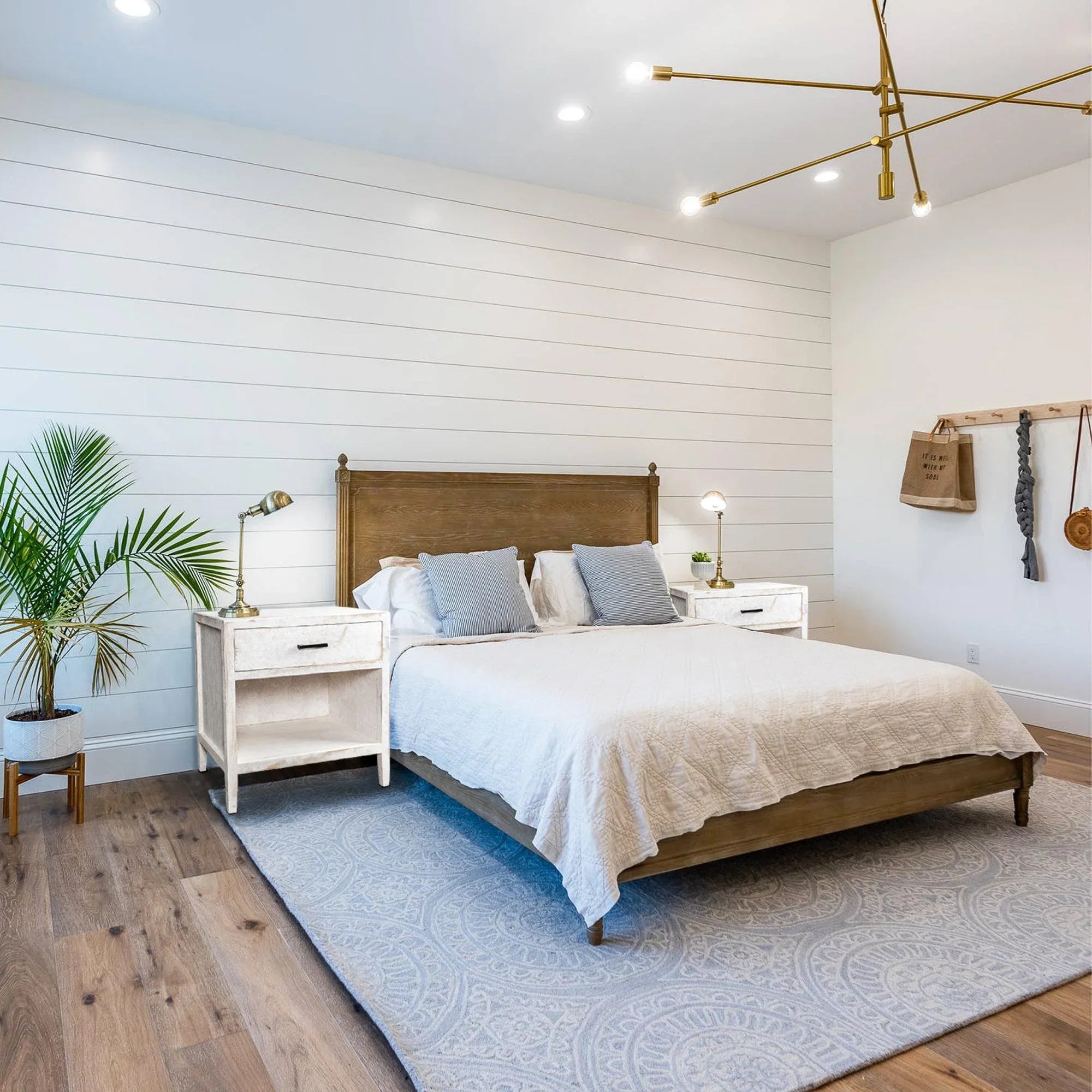 Mesita de noche clásica moderna de madera maciza blanca con 1 cajón