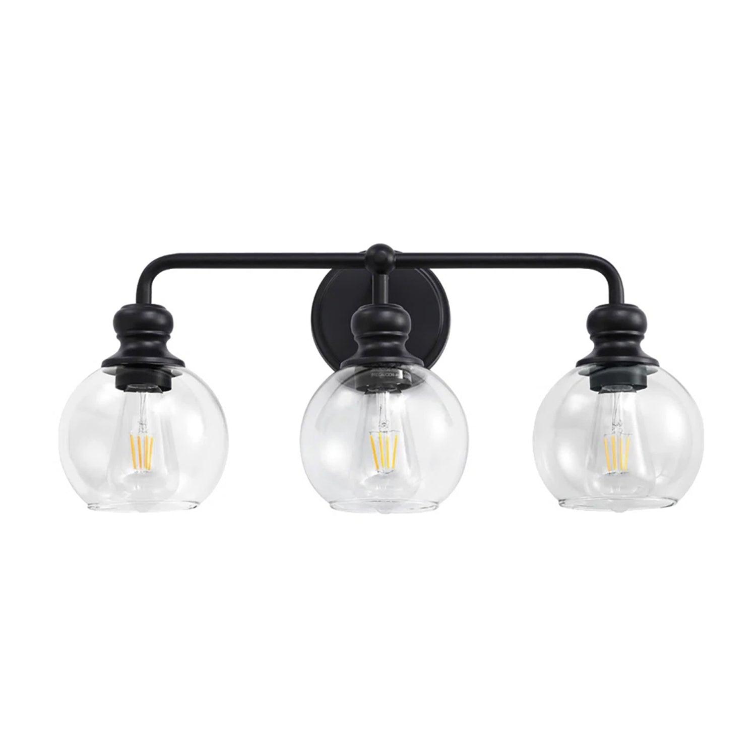 Lámpara de tocador moderna Irvine de vidrio transparente negro de 3 luces