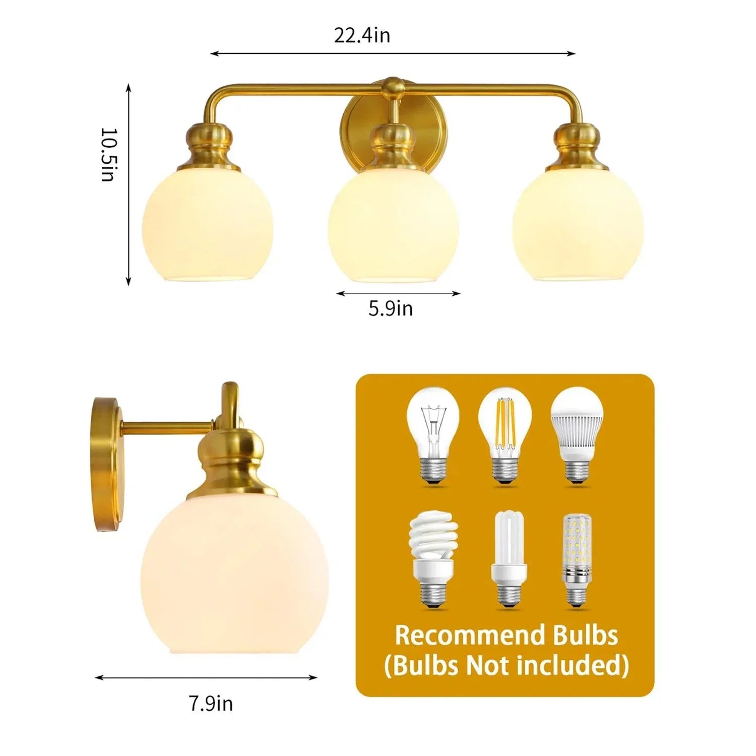 Lámpara de tocador moderna de 3 luces de vidrio esmerilado Irvine Gold