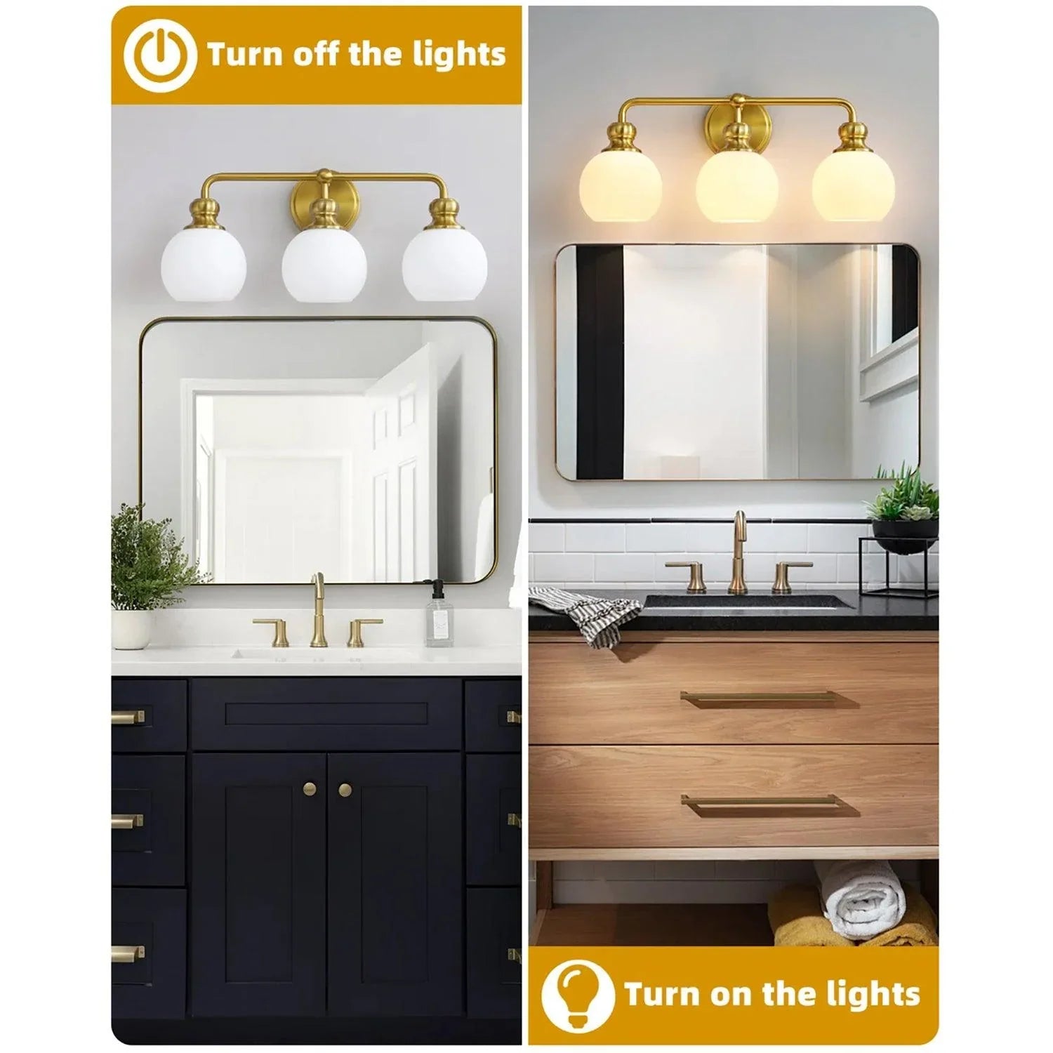 Lámpara de tocador moderna de 3 luces de vidrio esmerilado Irvine Gold