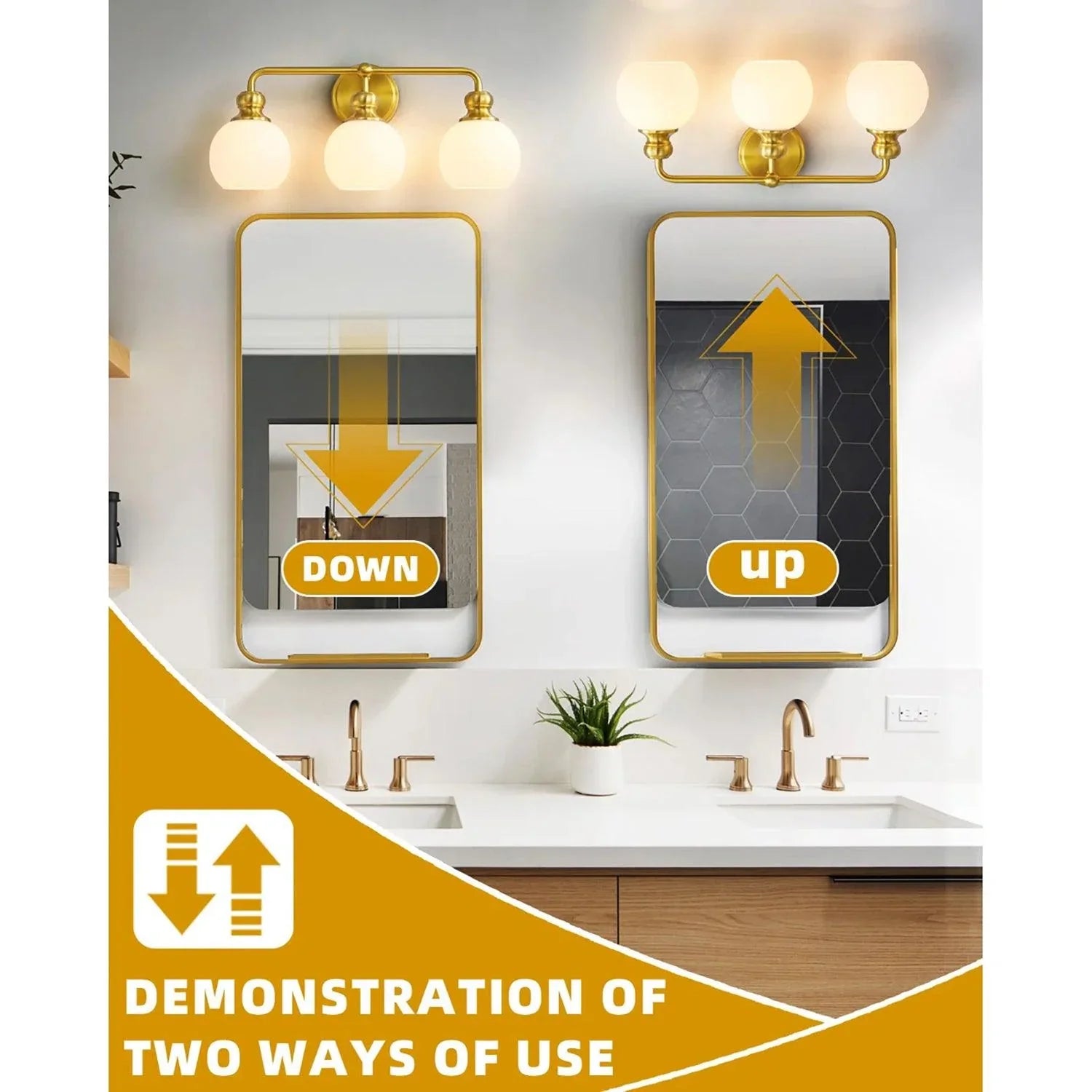 Lámpara de tocador moderna de 3 luces de vidrio esmerilado Irvine Gold