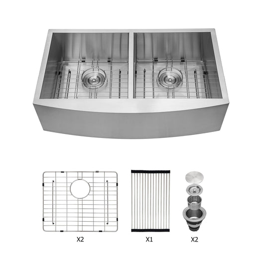 33*20*09 Inch Kitchen Sink Double Bowl Kitchen Sink with Bottom Grid - ParrotUncle